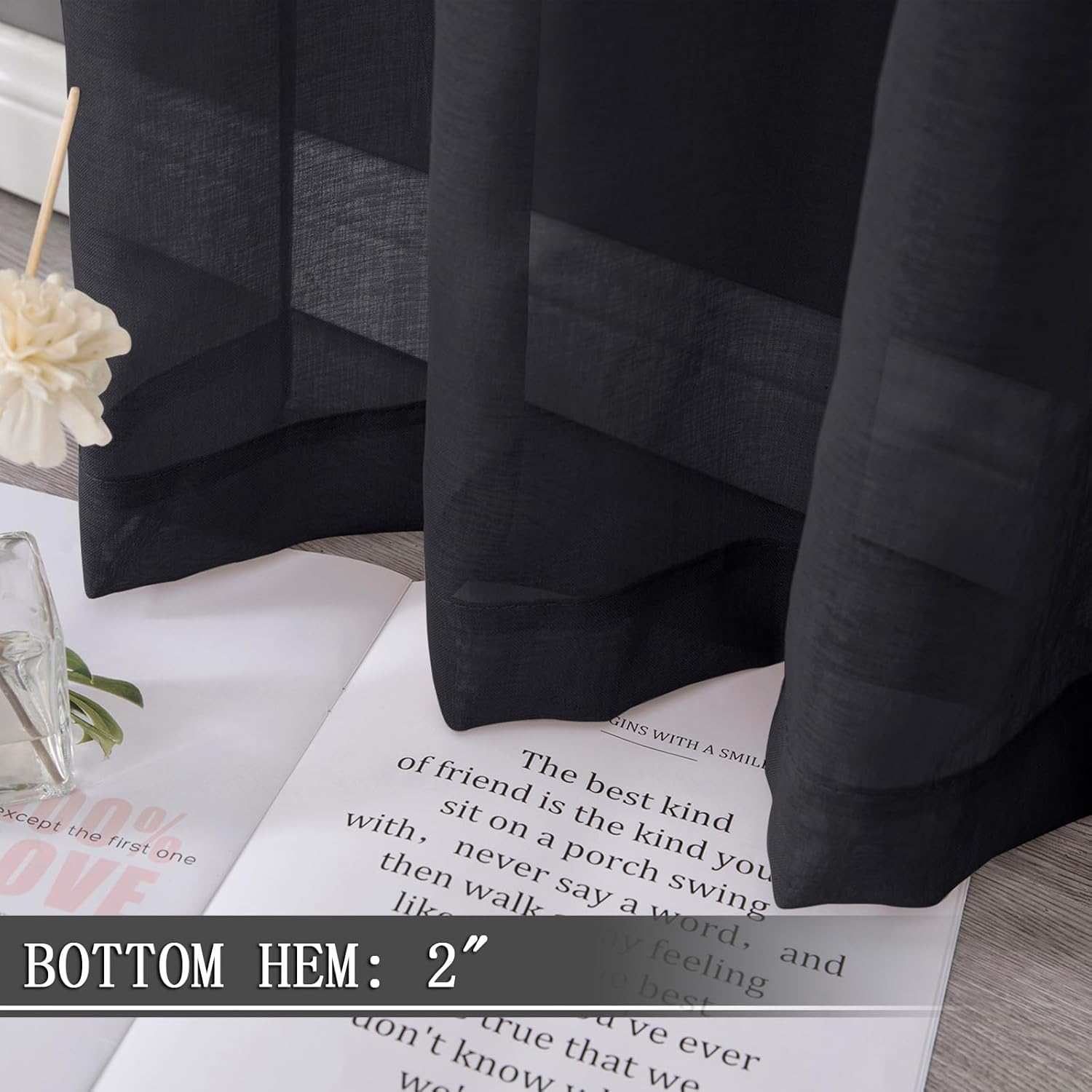 Tollpiz Short Sheer Curtains Living Room Linen Textured Curtain Sheers Light Filtering Voile Rod