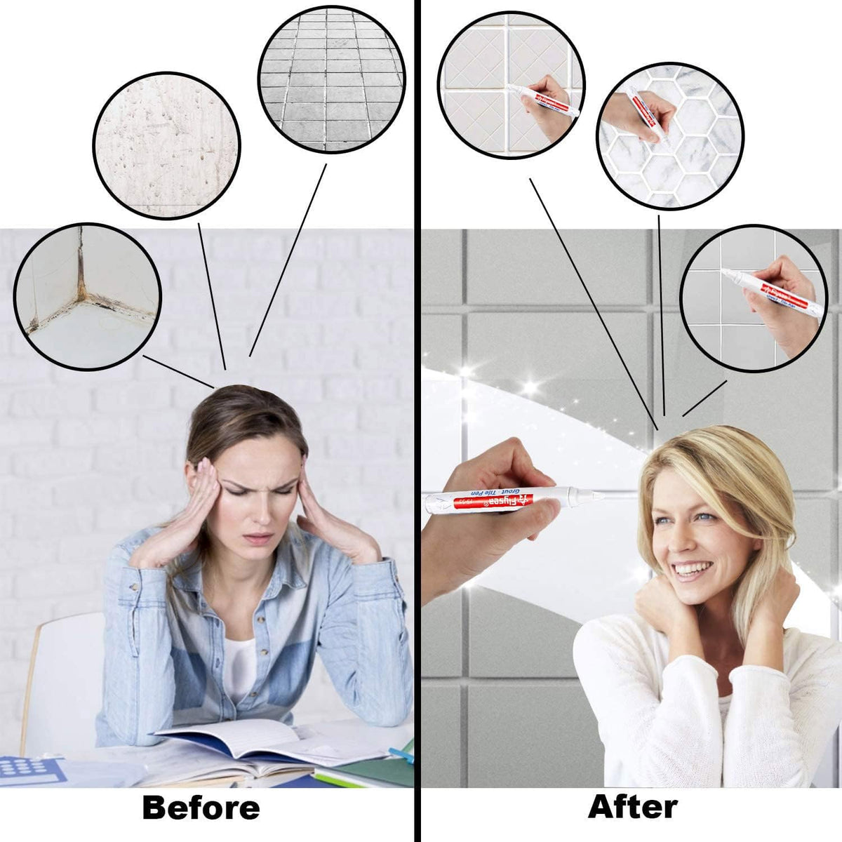 Grout Pen 12 Pack Water Based Tile Marker Repair Pens Professional for Bathroom, Kitchen, Parlor