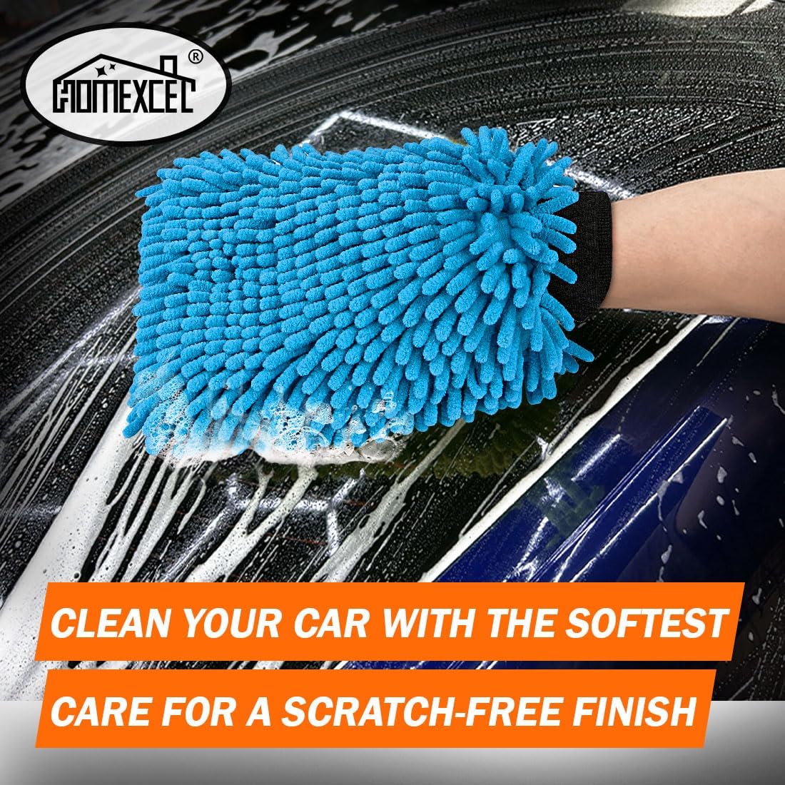 HOMEXCEL Car Wash Mitt, 2PK Chenille Microfiber Wash Mitt, Scratch-Free & Lint-Free, Rich Foam