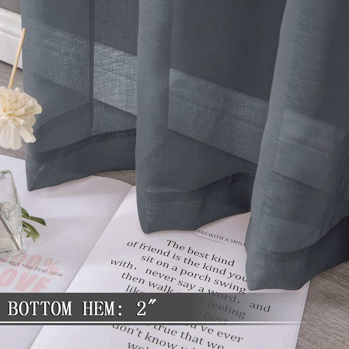 Tollpiz Sheer Curtain Linen Textured Living Room Curtains Sheer Light Filtering Rod Pocket Voile