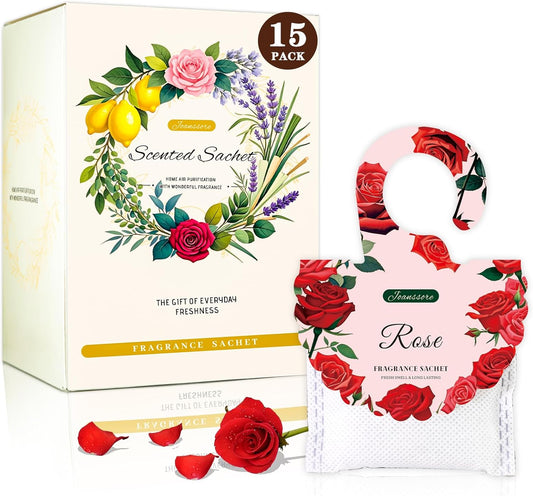 15 Packs Rose Scented Sachets Bag for Drawers and Closets, Air Freshener for Home Fragrance Sachet