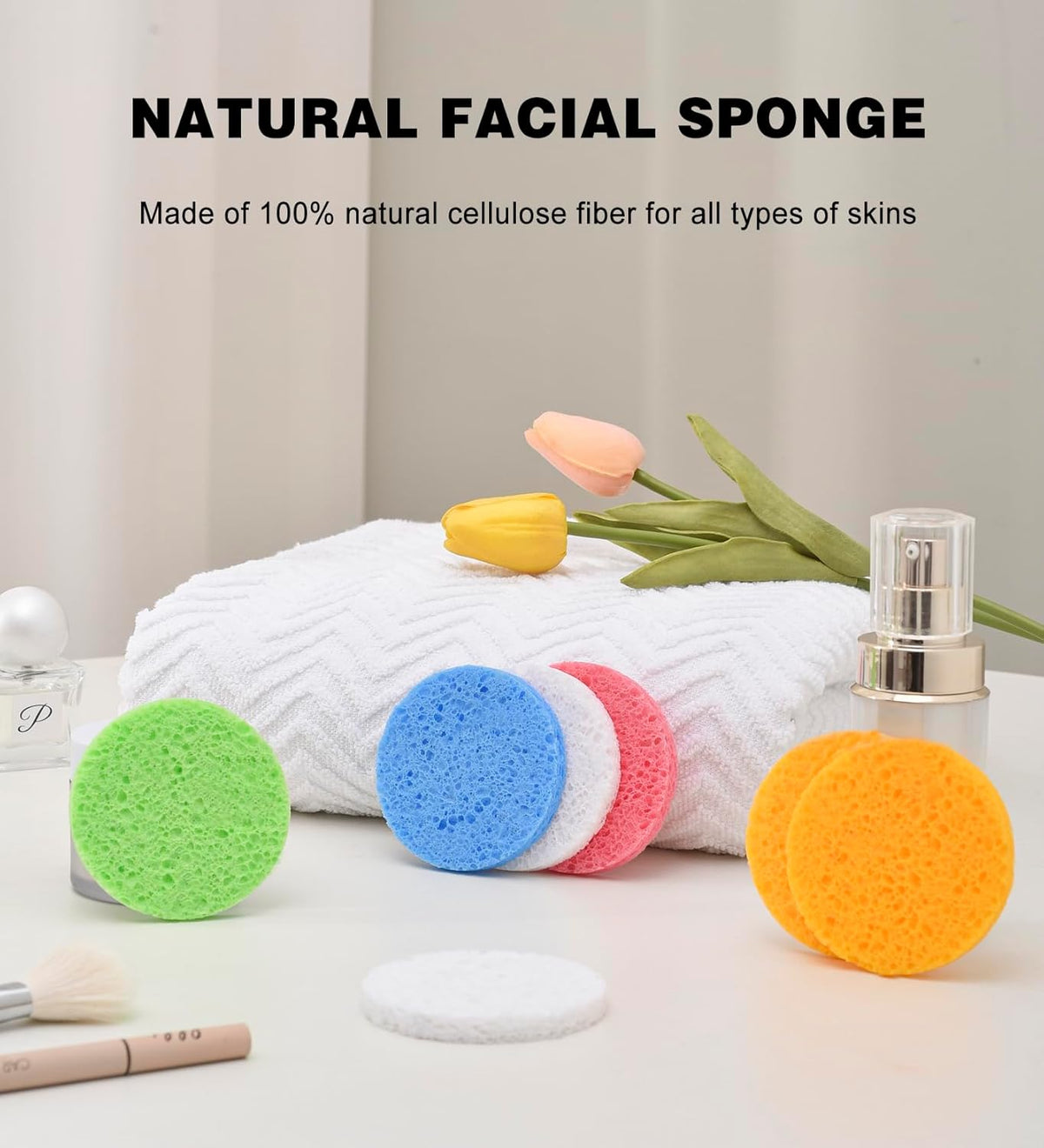 METUUTER 50 PCS Compressed Facial Sponges for Estheticians- 100% Natural Cellulose Face Cleansing