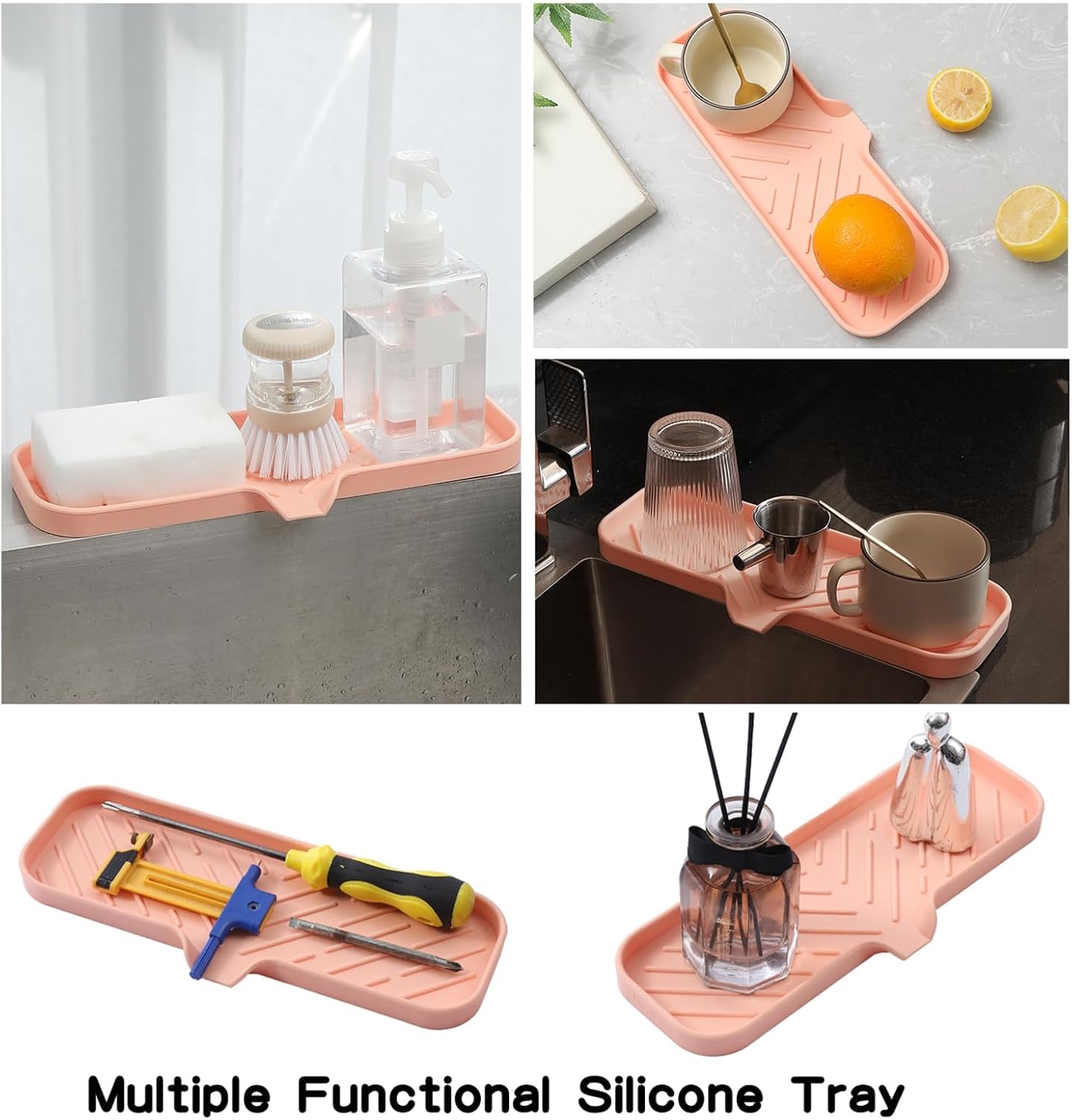 Silicone Bathroom Soap Dishes with Drain Spout-Bathroom and Kitchen Sink Organizer,Sponge