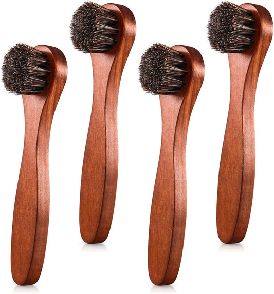 4 Pcs Horsehair Shine Shoes Brush Kit Polish Dauber Applicators Cleaning Leather Shoes Boots Care