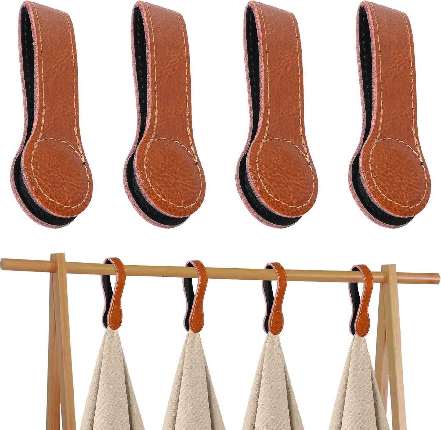 4 PCS Genuine Leather Towel Clips for Kitchen, Magnetic Hand Clips, Towel Holder with Magnet for
