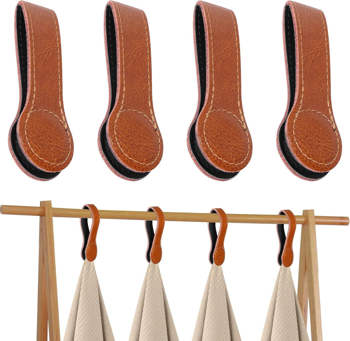 4 PCS Genuine Leather Towel Clips for Kitchen, Magnetic Hand Clips, Towel Holder with Magnet for