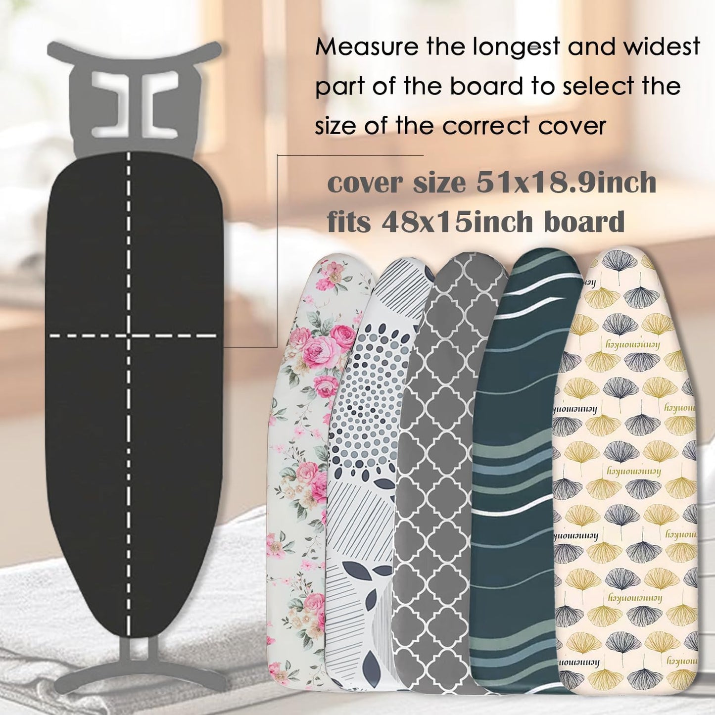 Ironing Board Cover with Two 5MM Thick Feltpads,15"x48"Heat Resistant Replacement Ironing Board