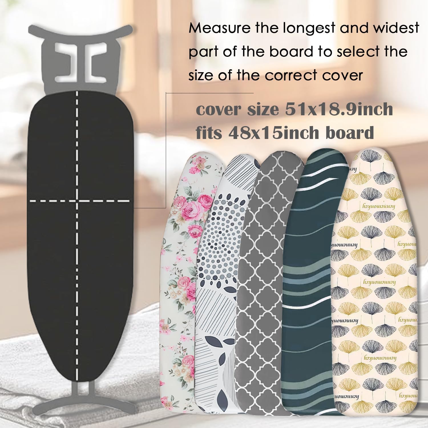 Ironing Board Cover with Two 5MM Thick Feltpads,15"x48"Heat Resistant Replacement Ironing Board