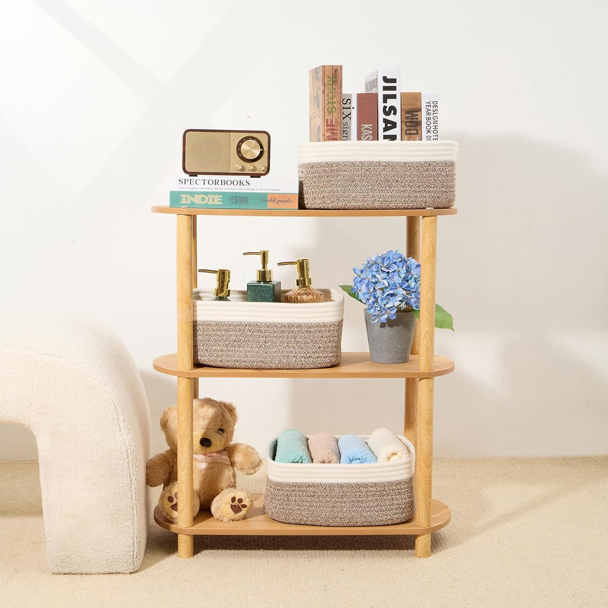 Small Storage Baskets for Organizing | Closet Organizer Bins | Shelf Toy Basket | Woven Rope