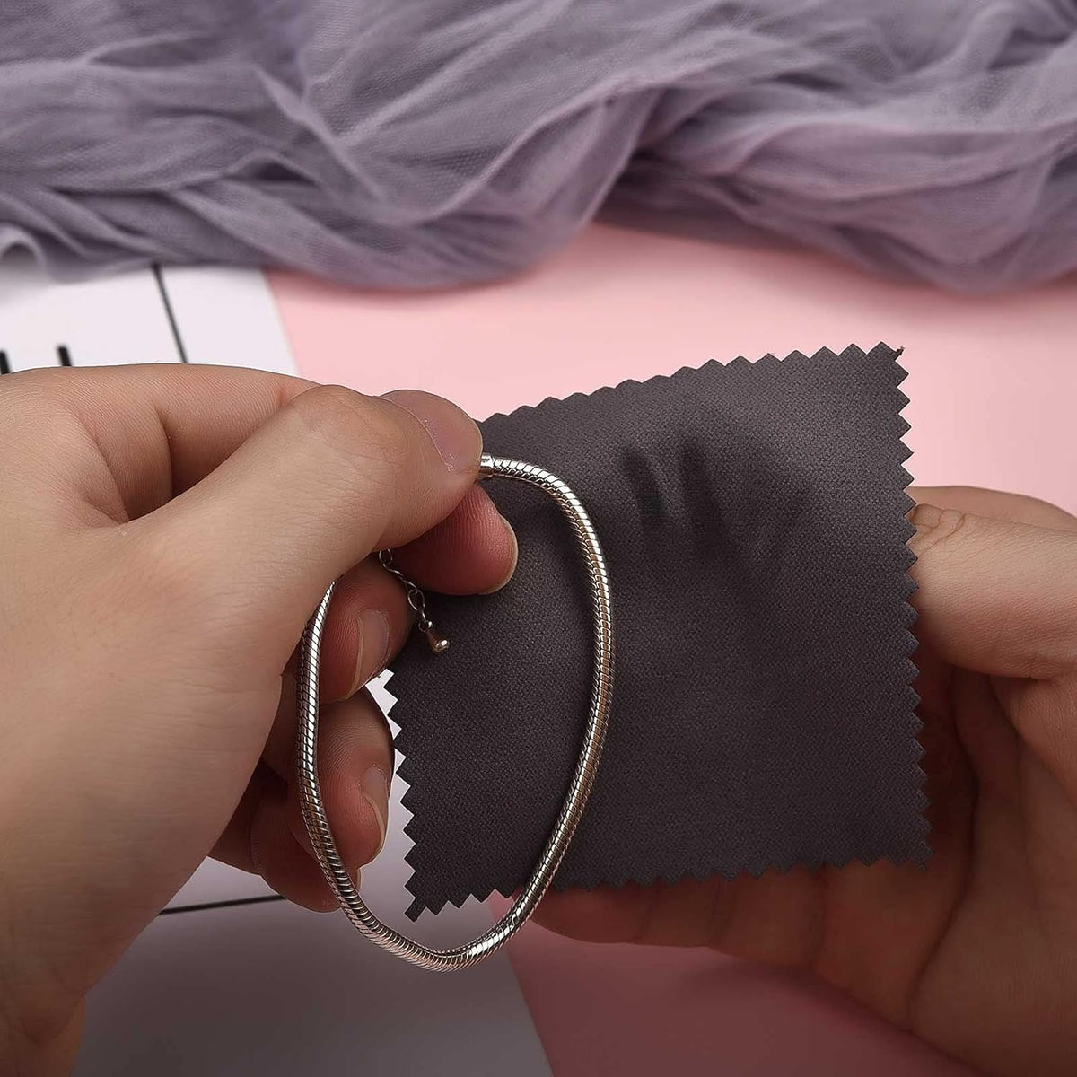SEVENWELL 50pcs Jewelry Cleaning Cloth Dark Gray Polishing Cloth for Sterling Silver Gold Platinum