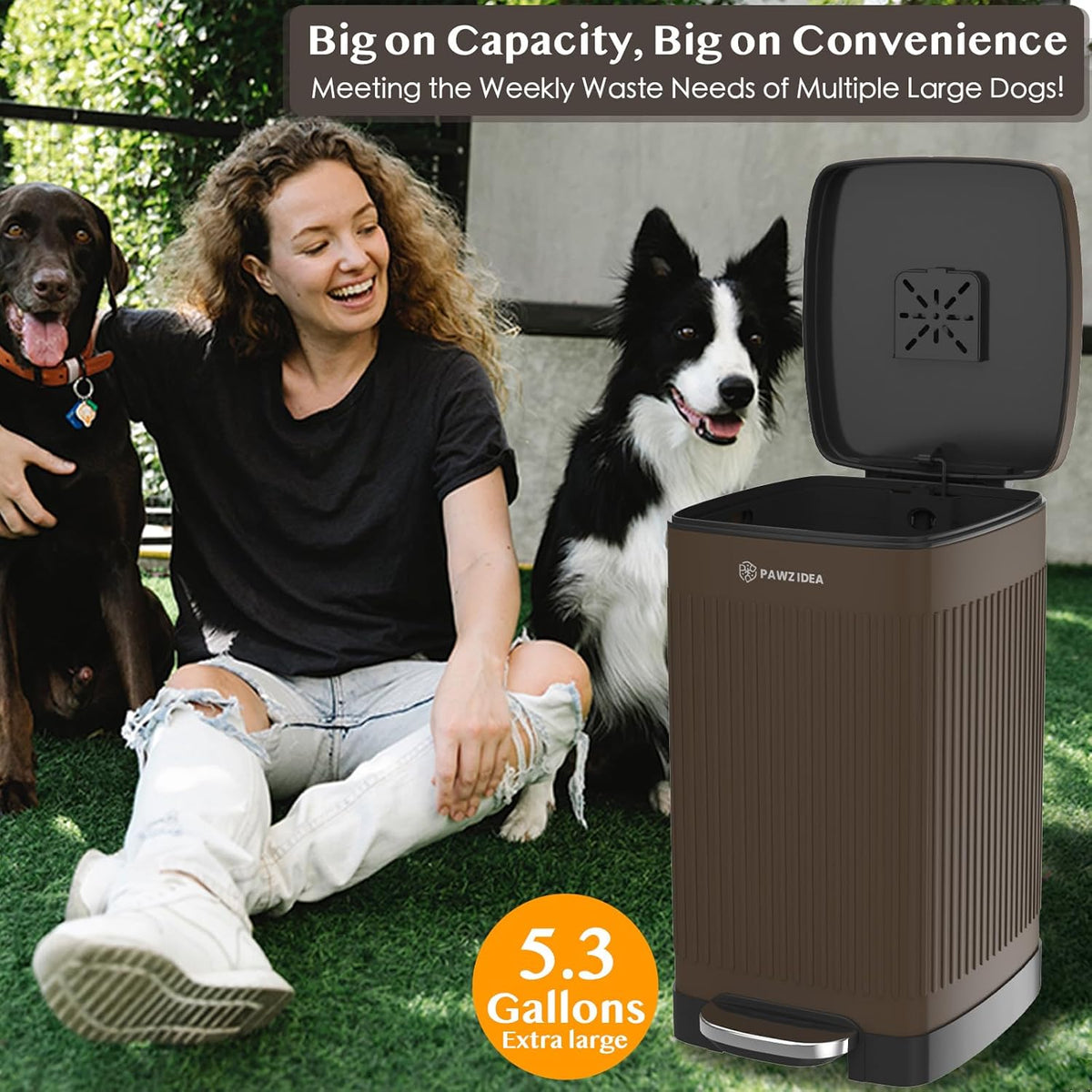 PAWZIDEA Dog Poop Trash Can Outside Odor Control, 5.3 Gallon Large Dog Waste Trash Can with Lid