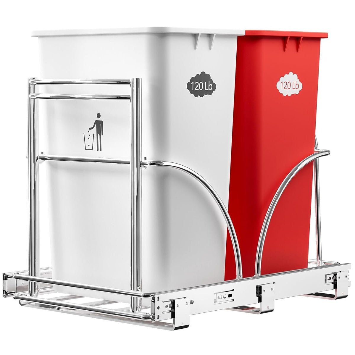 Dual Under Sink Trash Can Heavy Duty Pull Out Trash Can Under Cabinet, Fits 2x35Qt (7-9 Gal)
