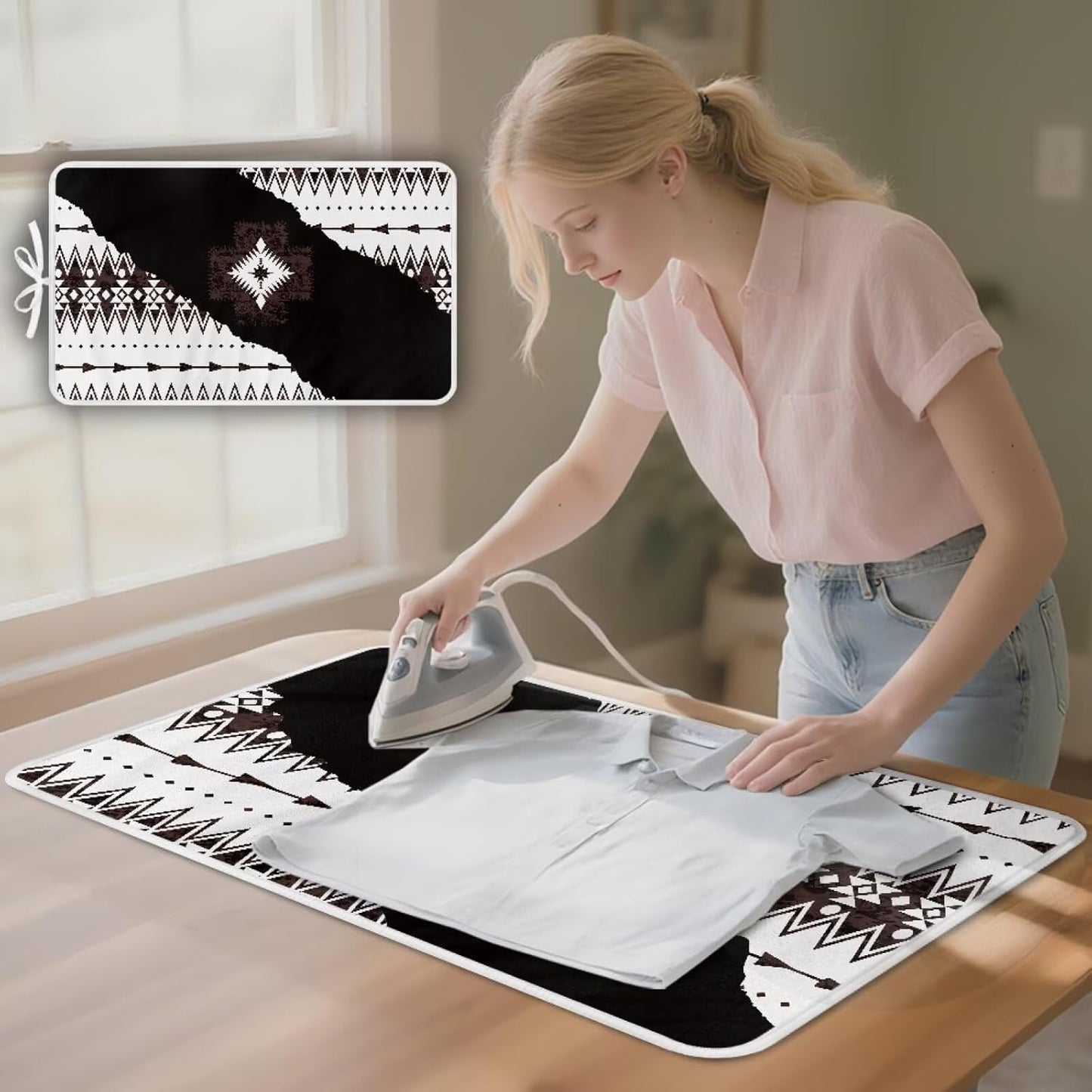 Aztec Print Ironing Mat Portable Ironing Pad Blanket for Table Top Heat Resistance Foldable