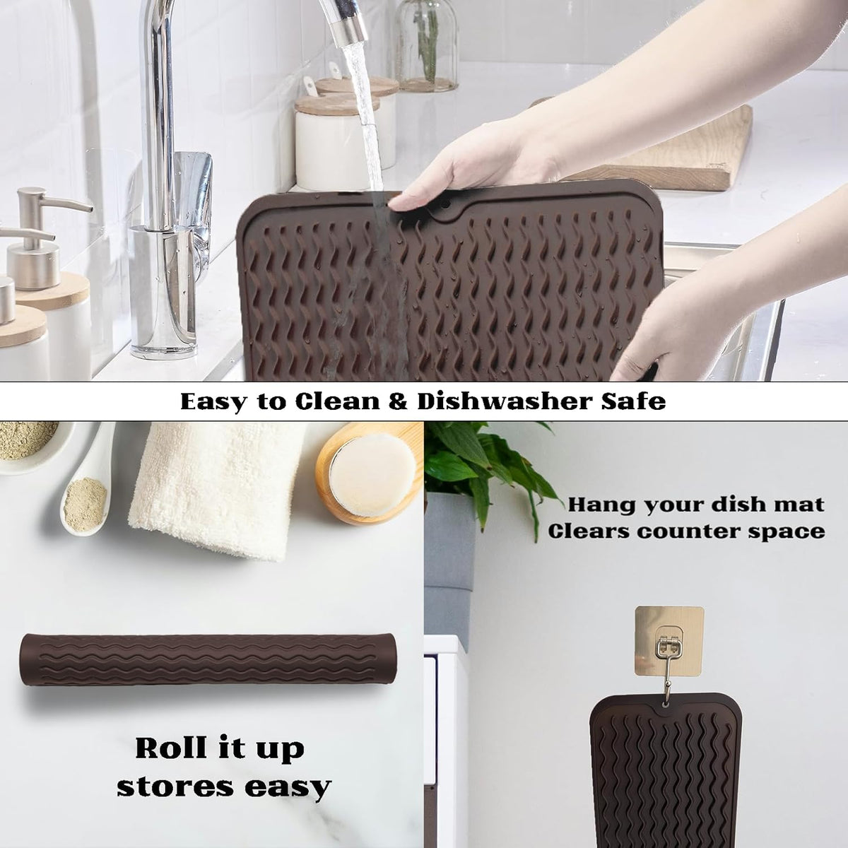 ZLR Silicone Dish Drying Mat for Kitchen Counter, Eco-Friendly Fast Dry Dish Mat, Easy Clean Multi