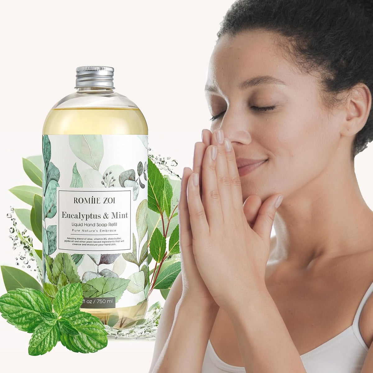 ROMIIE ZOI Eucalyptus & Mint Liquid Hand Soap Refill, Gentle & Moisturizing Formula, Natural