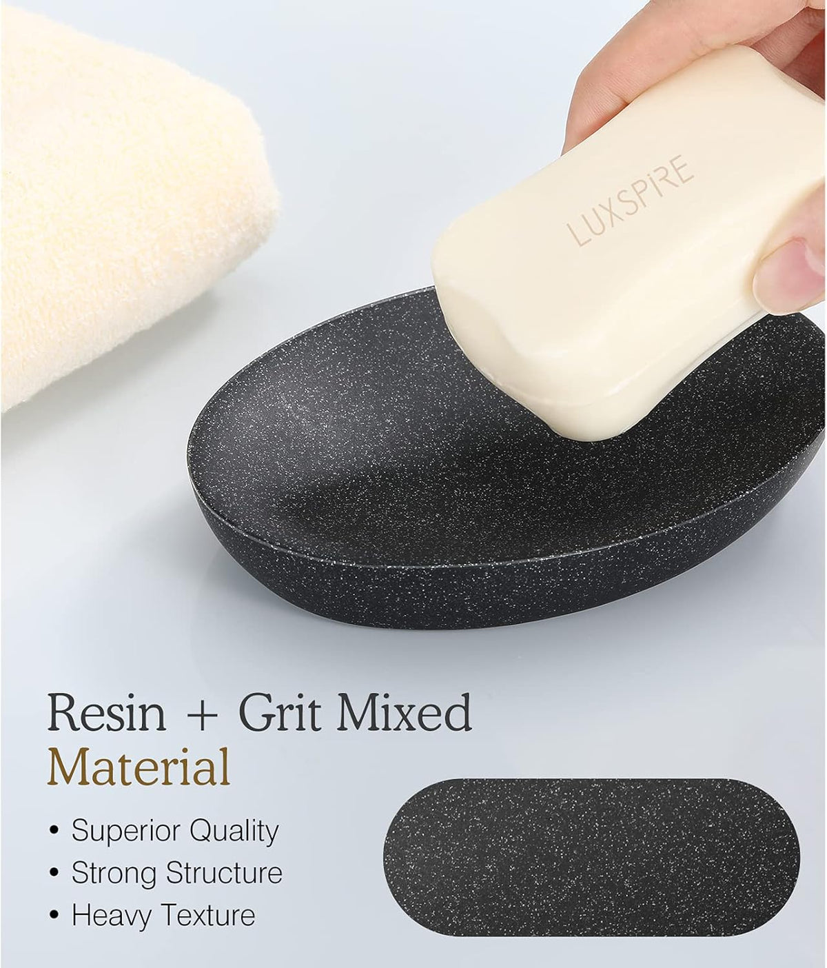 Luxspire Soap Dish, Resin Soap Tray Soap Holder Container Box, Marble Pattern Oval Soap Plate Case