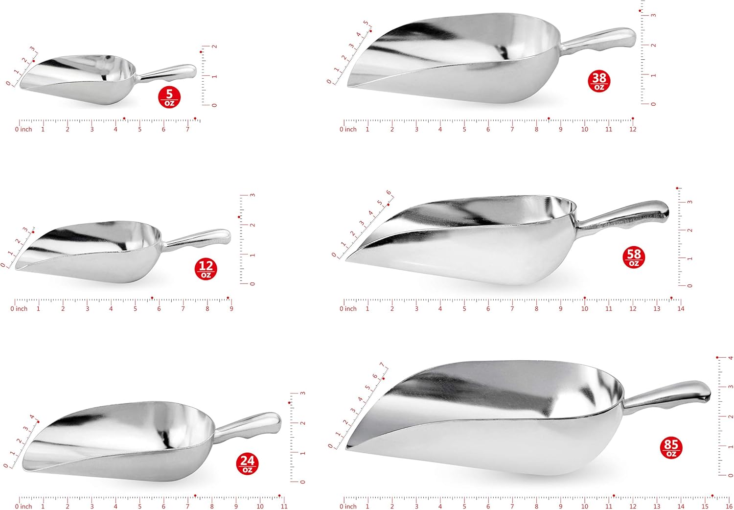 New Star Foodservice 34608 One-Piece Cast Aluminum Round Bottom Bar Ice Flour Utility Scoop