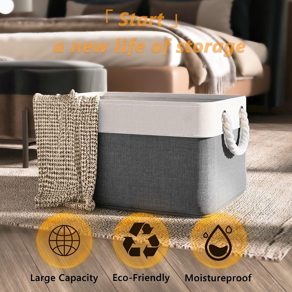 TheWarmHome Organization and Storage Basket for Organizing- 16x12x8 inch 1 Pack Fabric Storage