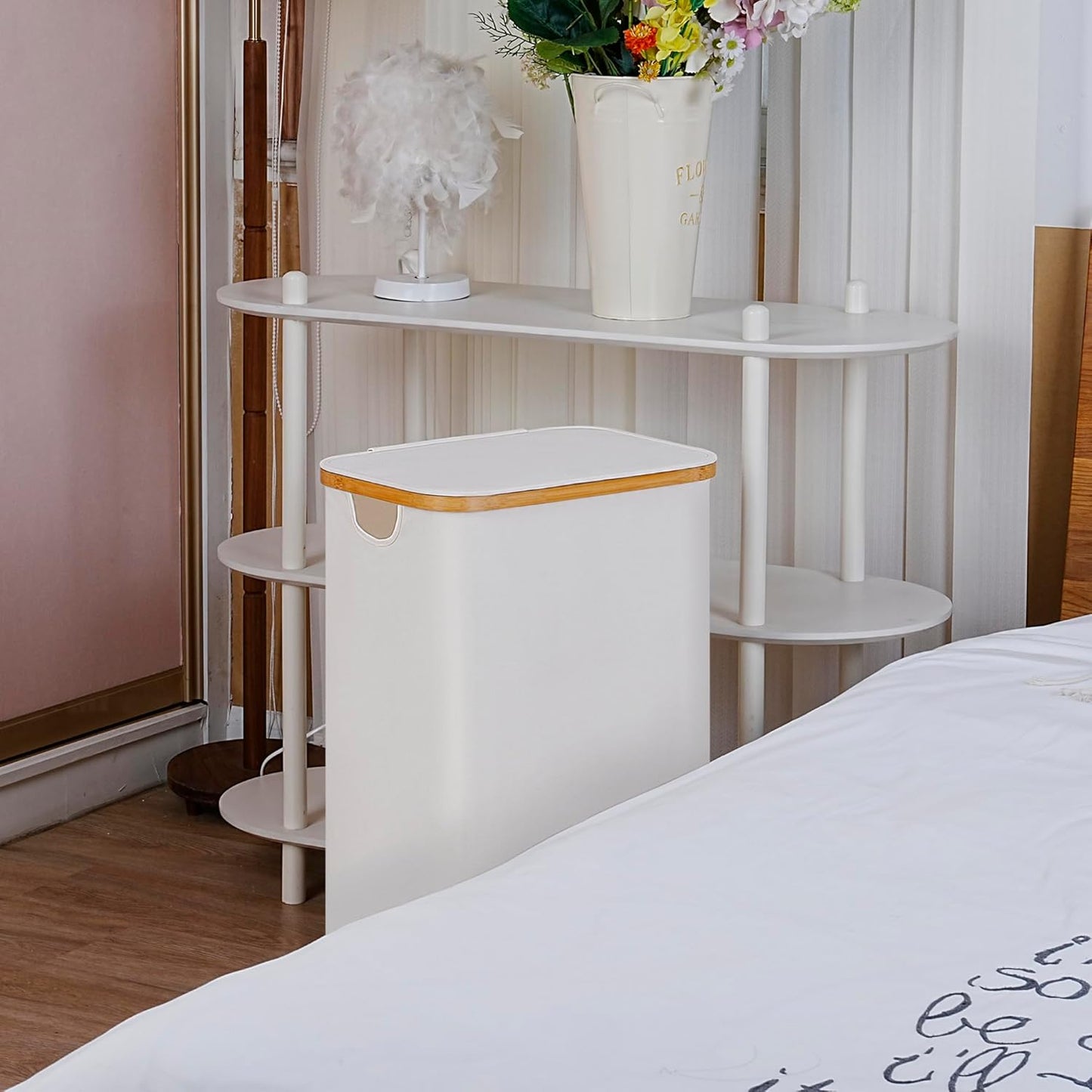 100L Laundry Hamper with Lid, Lagre Basket with Bamboo Handles,Foldable Clothes Hamper Tall Dirty