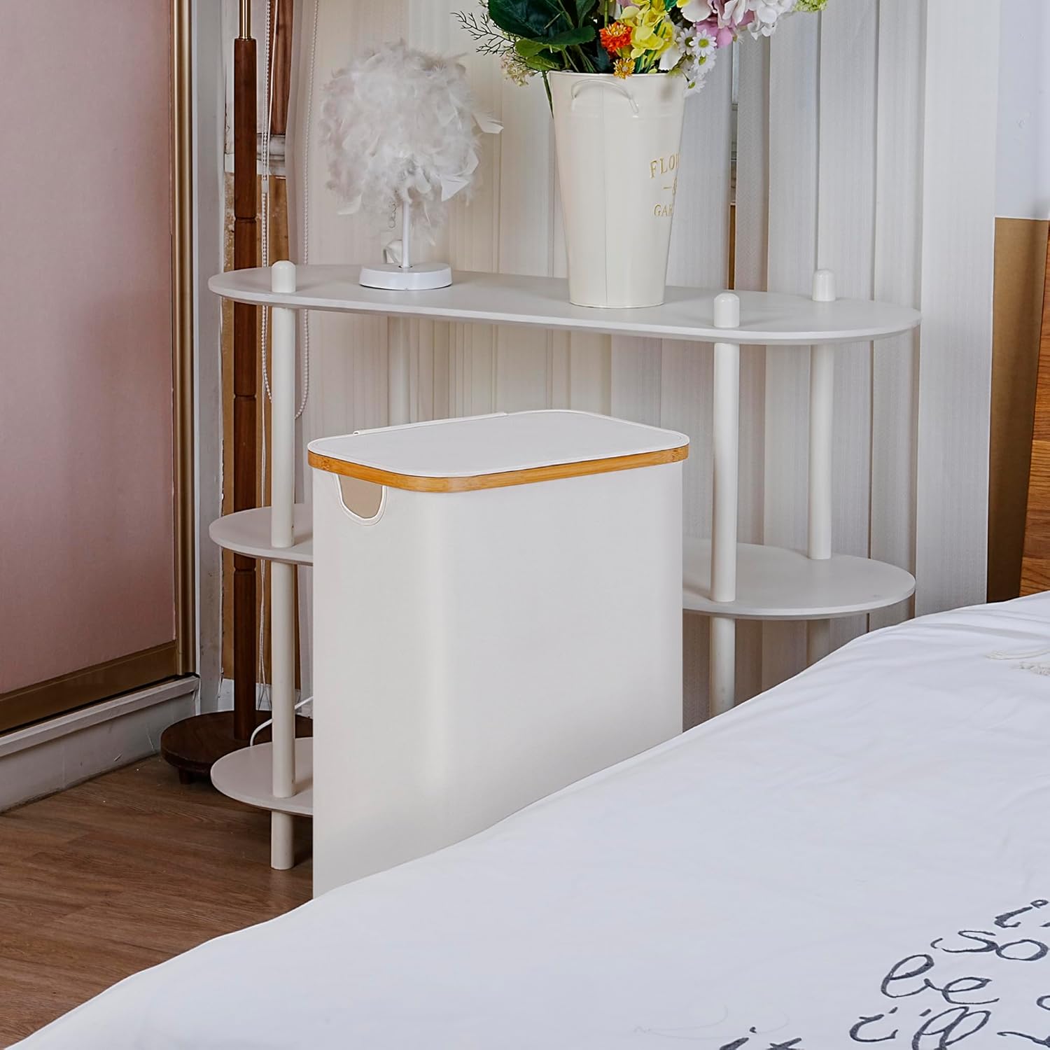 100L Laundry Hamper with Lid, Lagre Basket with Bamboo Handles,Foldable Clothes Hamper Tall Dirty