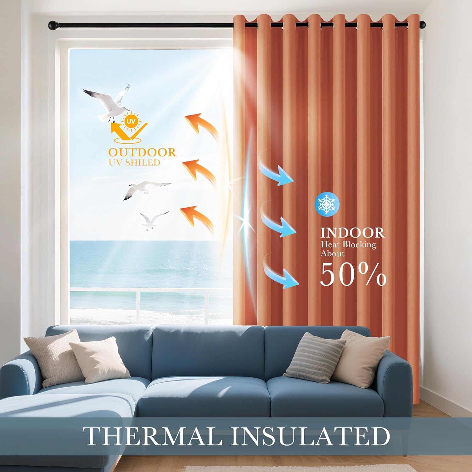 PONY DANCE Burnt Orange Short Blackout Curtains 36 inch Length for Kitchen, Privacy Small Black Out