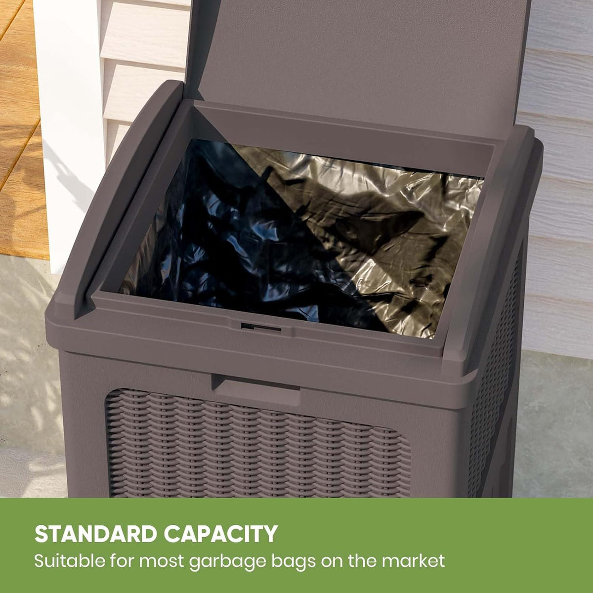 Patiowell 36 Gallon Outdoor Trash Can, Resin Outdoor Garbage Can with Lid for Patio, Backyard