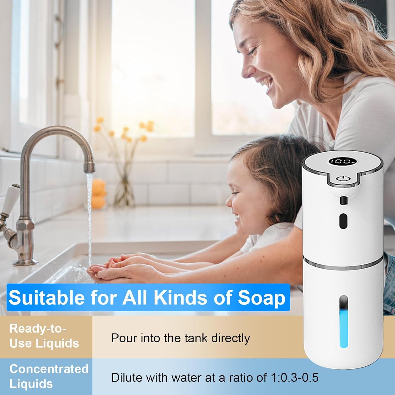 Automatic Liquid Soap Dispenser Touchless, USB Rechargeable Smart Hand Soap Dispenser, 6-Level