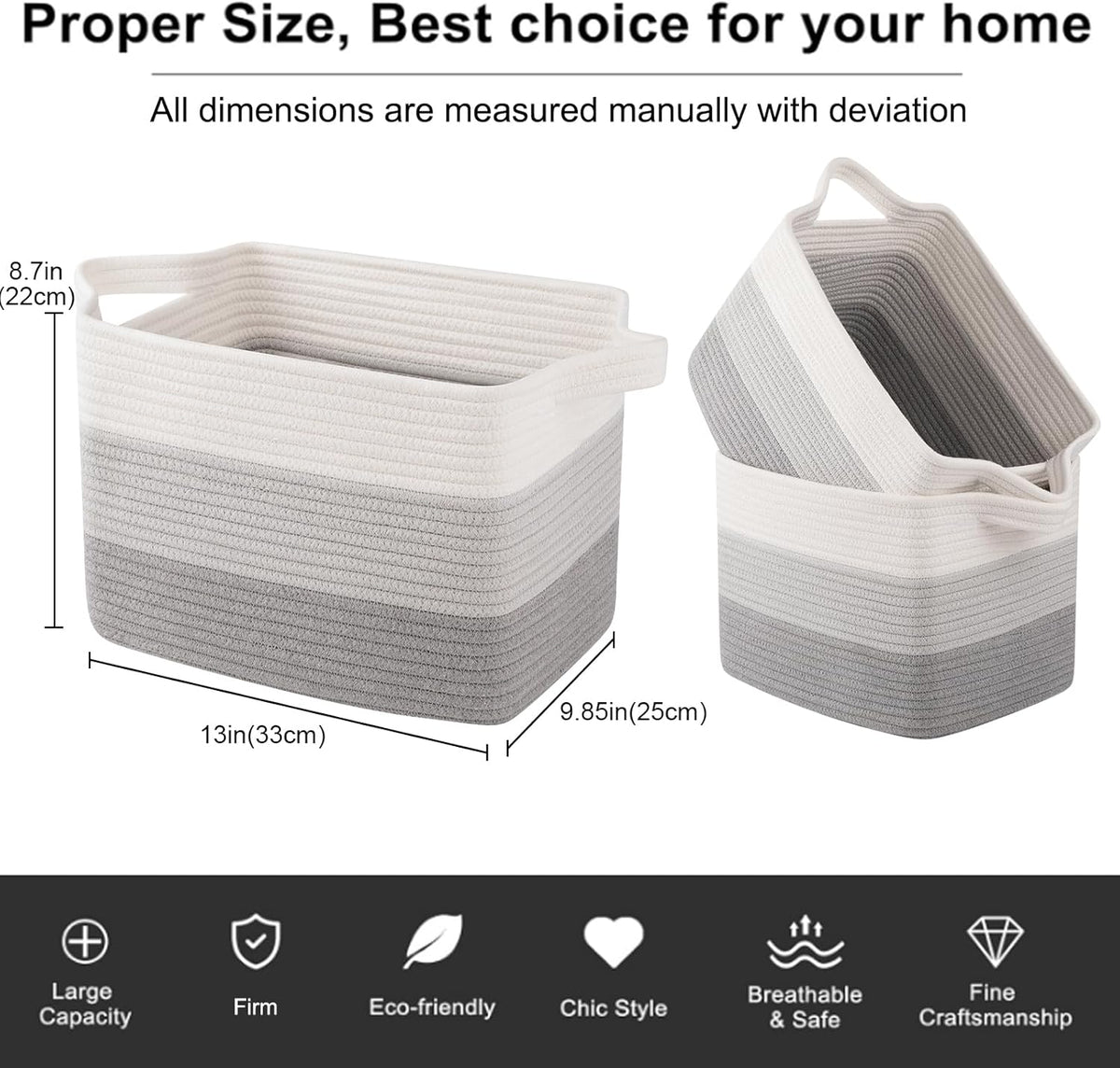 OIAHOMY Storage Basket, Woven Baskets for Storage, Cotton Rope Basket for toys,Towel Baskets for