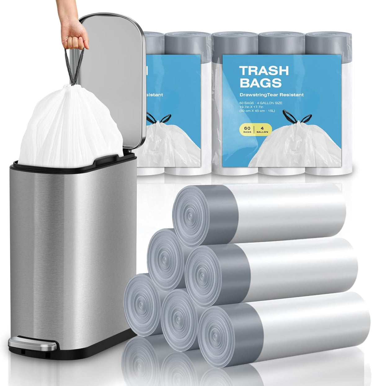 2.6 Gallon Mini Drawstring Trash Bags, Small Garbage Bags by KSSKSS, Code a fit 10-15 Liter, 2.6-4