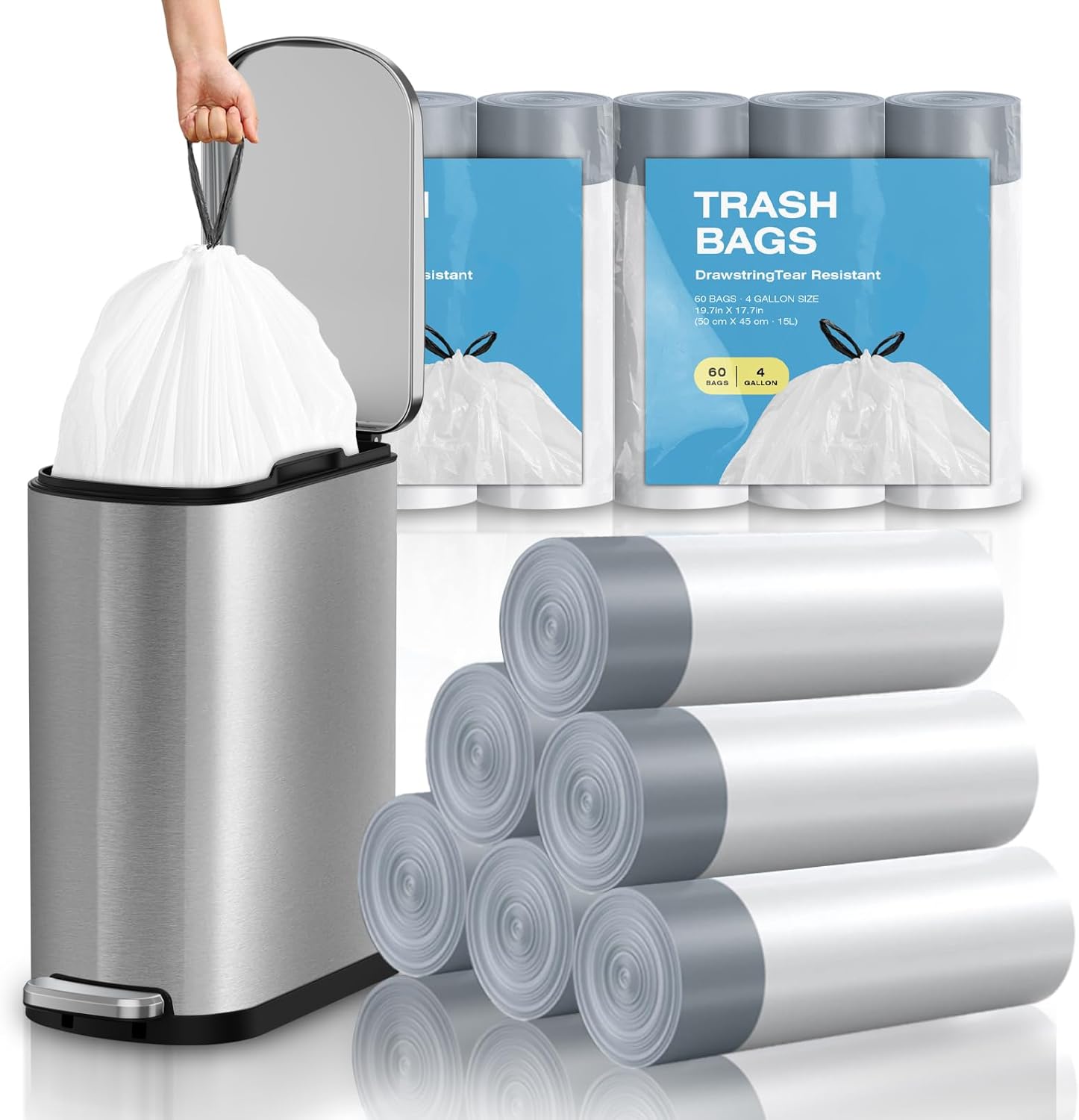 2.6 Gallon Mini Drawstring Trash Bags, Small Garbage Bags by KSSKSS, Code a fit 10-15 Liter, 2.6-4
