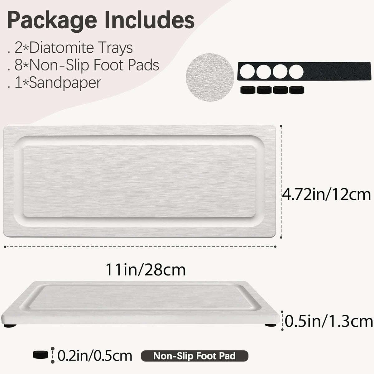 2 PCS Fast-Drying Stone Trays for Bathroom Sink & Kitchen Counter, Water Absorbing Diatomite Sink