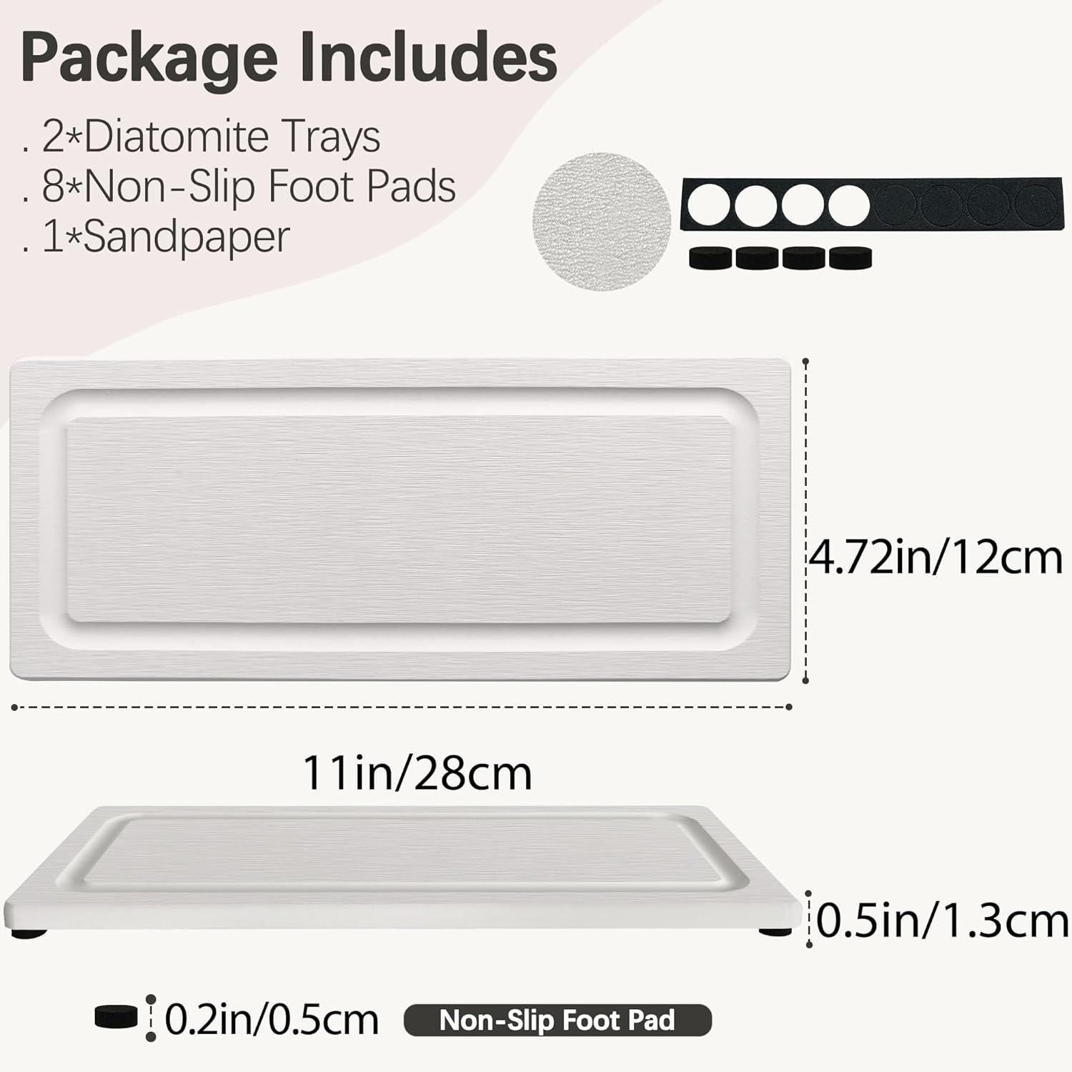 2 PCS Fast-Drying Stone Trays for Bathroom Sink & Kitchen Counter, Water Absorbing Diatomite Sink
