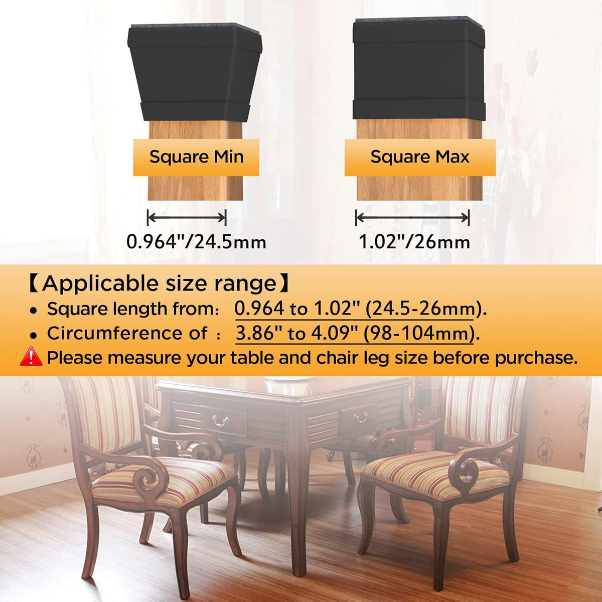 16 PCS Square Chair Leg Floor Protector, Silicone Chair Leg Cover, Furniture Leg Protectors with