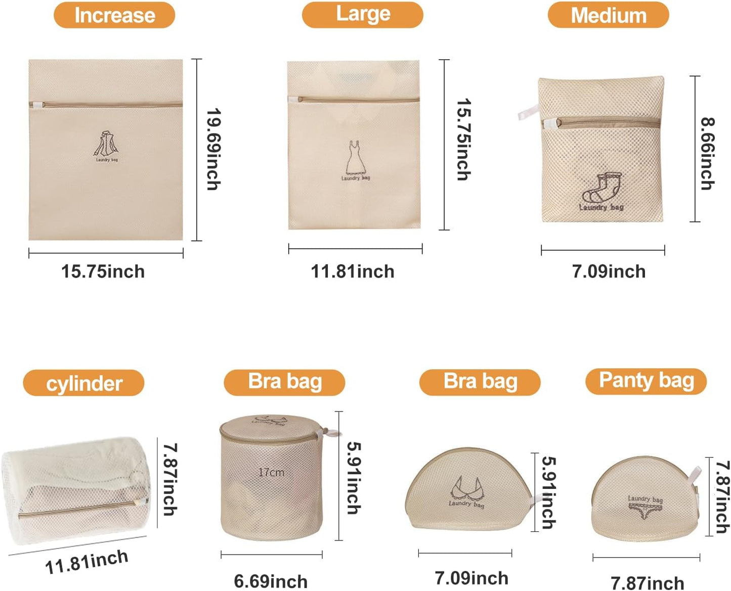 Mesh Laundry Wash Bags Set,7 Piece Set of Laundry Bags with Automatic Zipper, Suitable for Women's