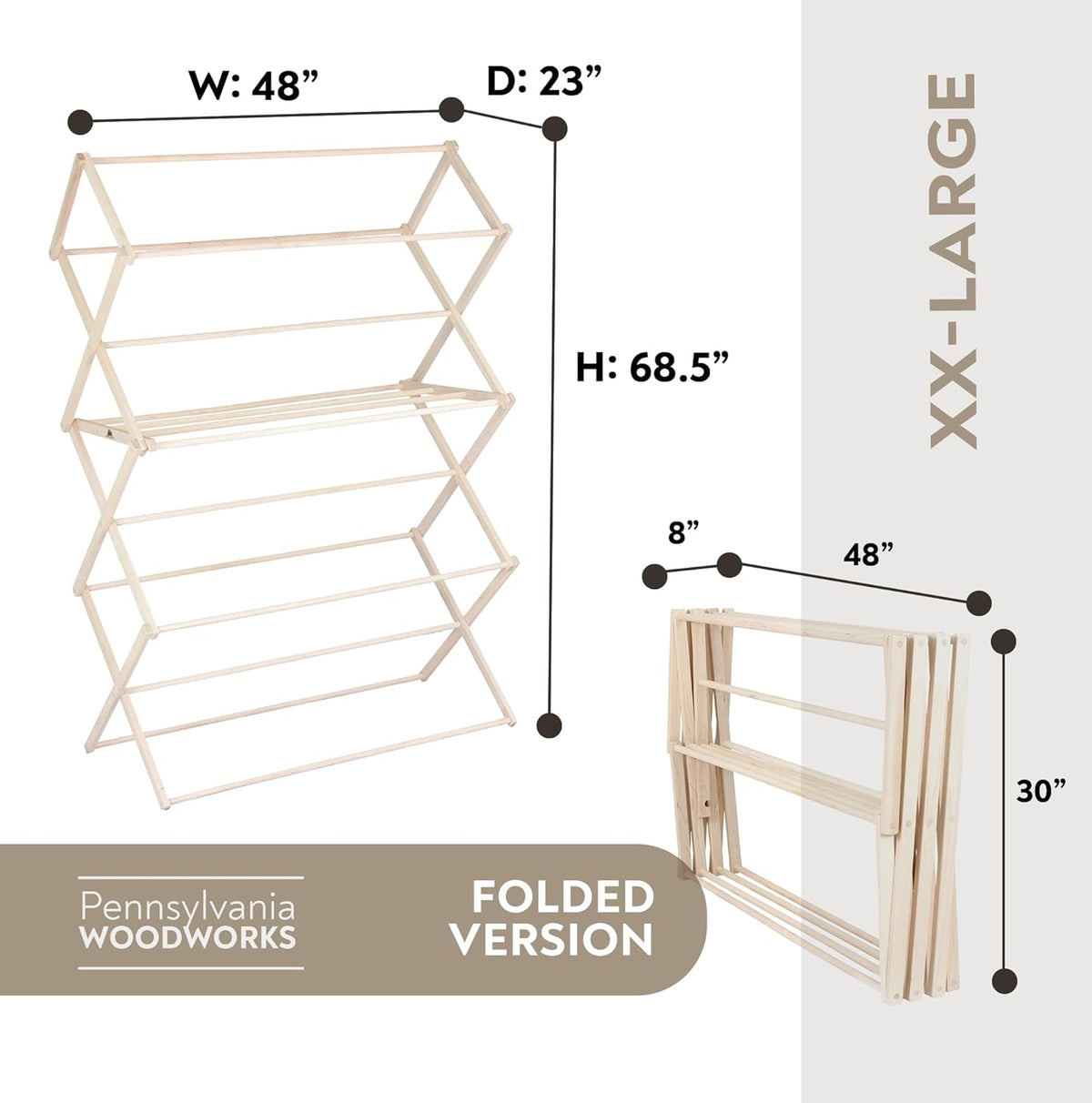 Pennsylvania Woodworks Clothes Drying Rack: Solid Maple Hard Wood Laundry Rack for Blankets