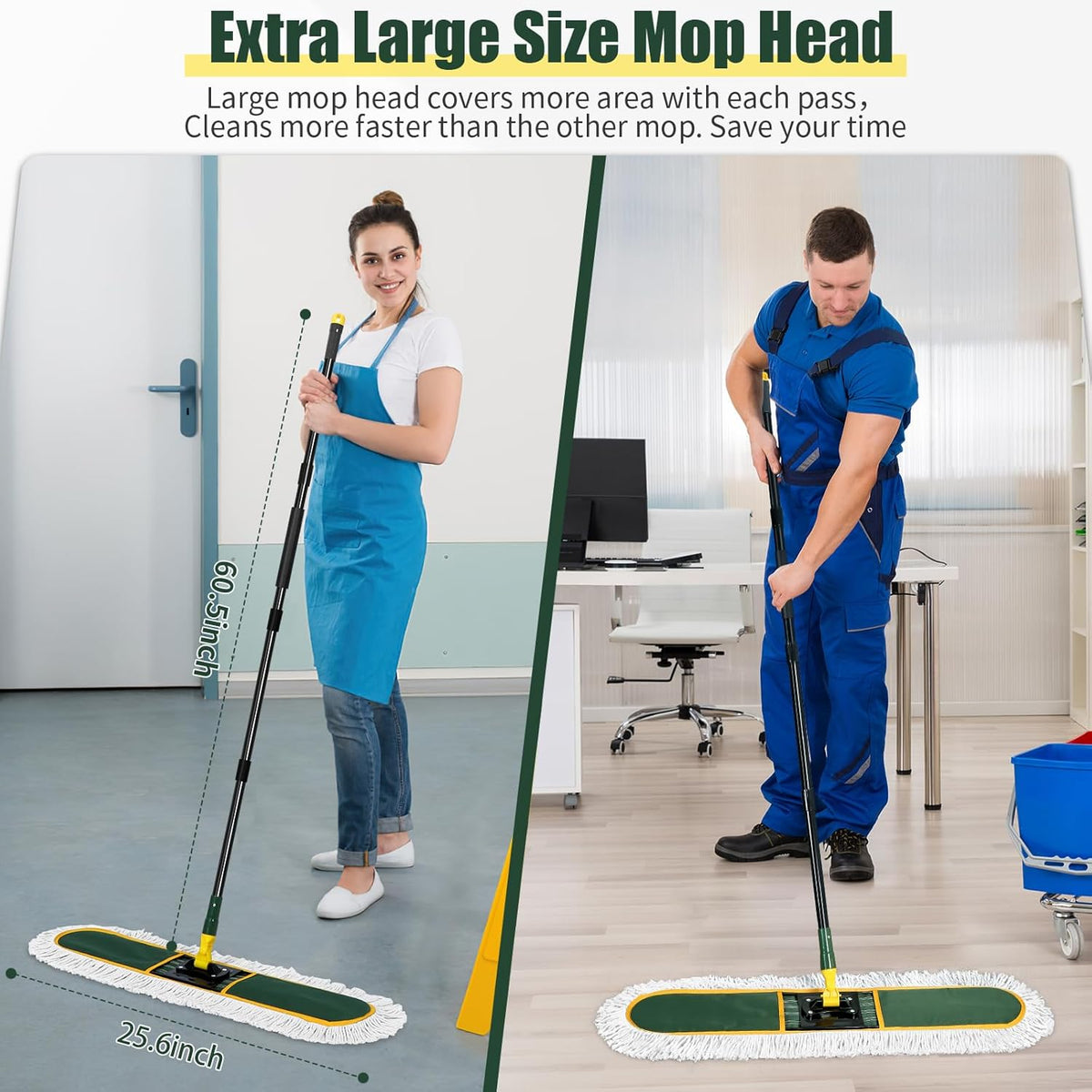 24" Commercial Dust Mop for Floor Cleaning, Heavy Duty Large Mop with Replacement Mops Pads
