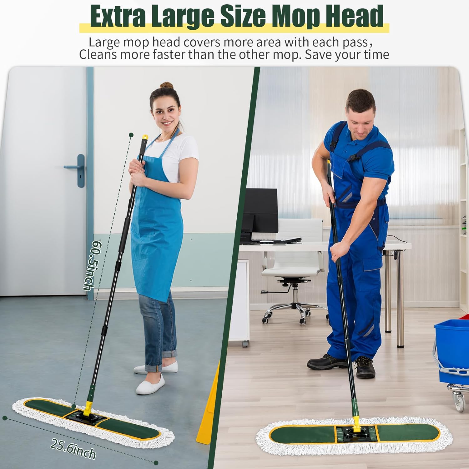 24" Commercial Dust Mop for Floor Cleaning, Heavy Duty Large Mop with Replacement Mops Pads