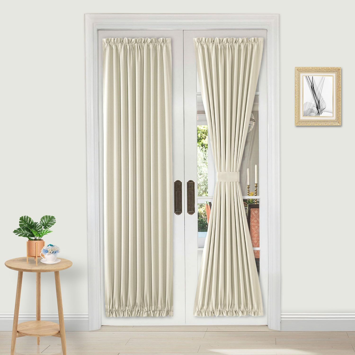 DWCN French Door Curtains – Rod Pocket Thermal Blackout Curtain for Doors with Glass Window