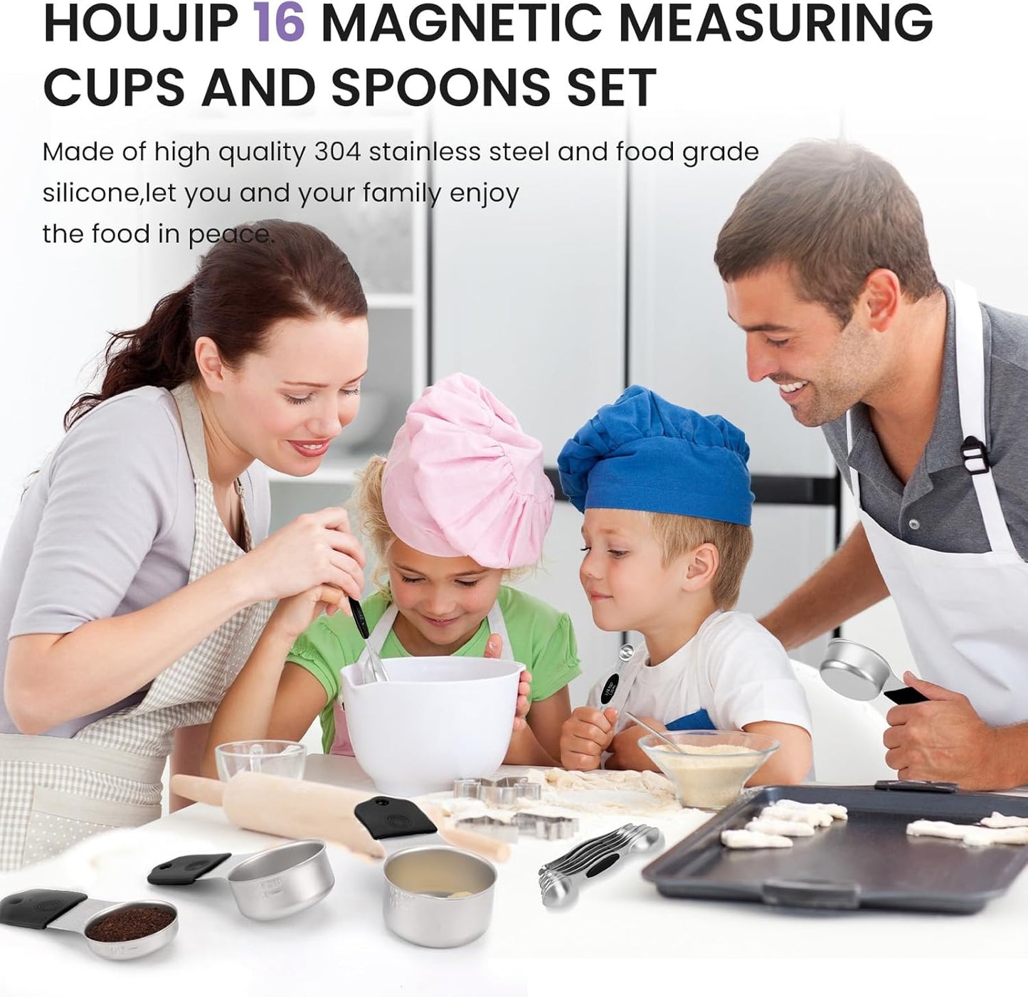 Magnetic Measuring Cups and Spoons Set-Heavy Duty 304 Stainless Steel，Double Measurement