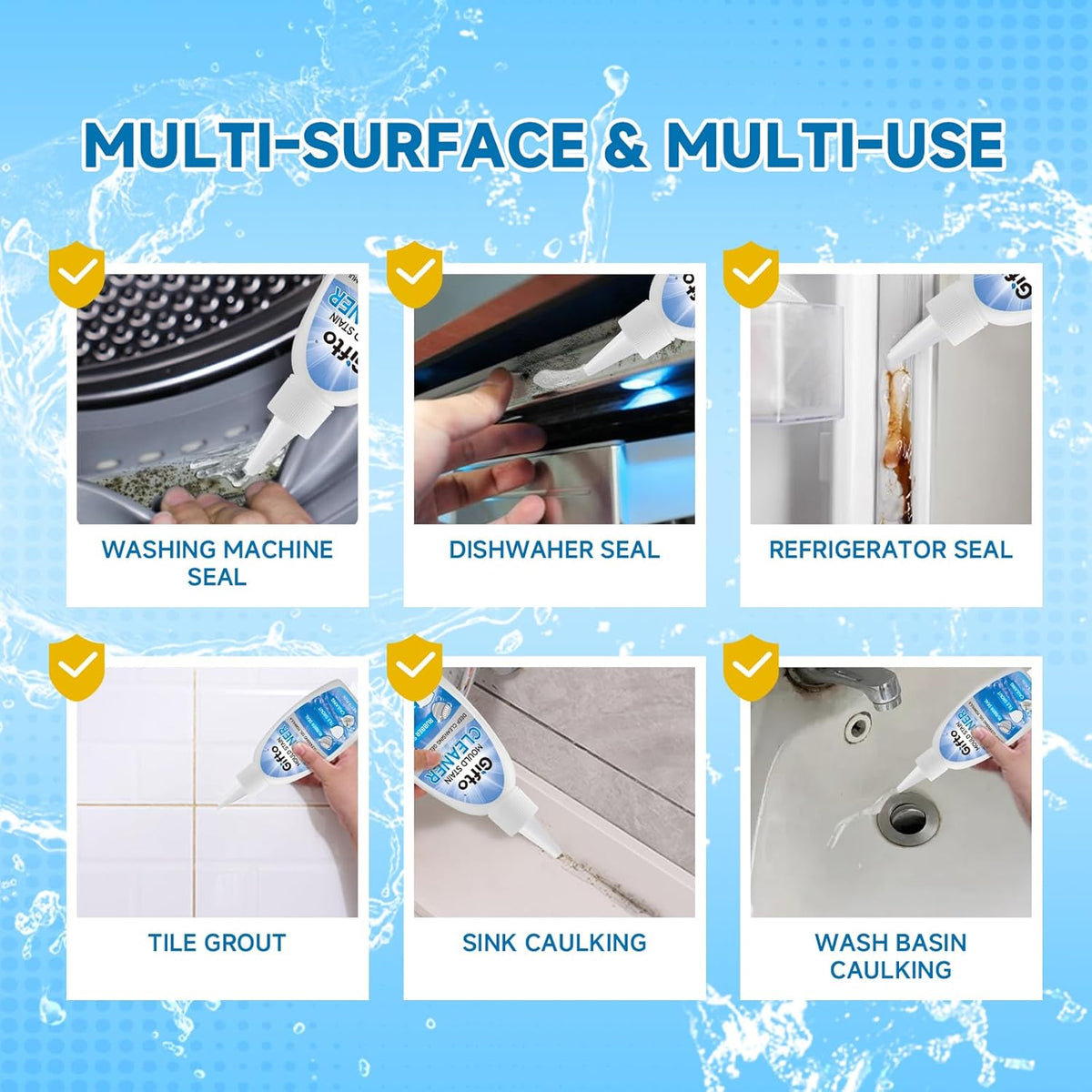 Mold Stain Remover Gel - Tile Grout Cleaner with Brush, Bleach Gel Washing Machine Cleaner Front