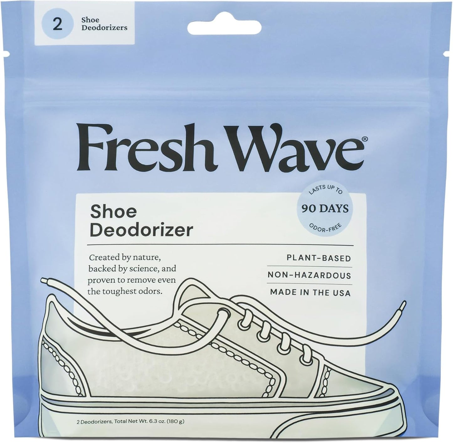 Fresh Wave Shoe Deodorizer, 1 Pack (2 Count) – Natural & Safe Shoe Freshener for All Types of