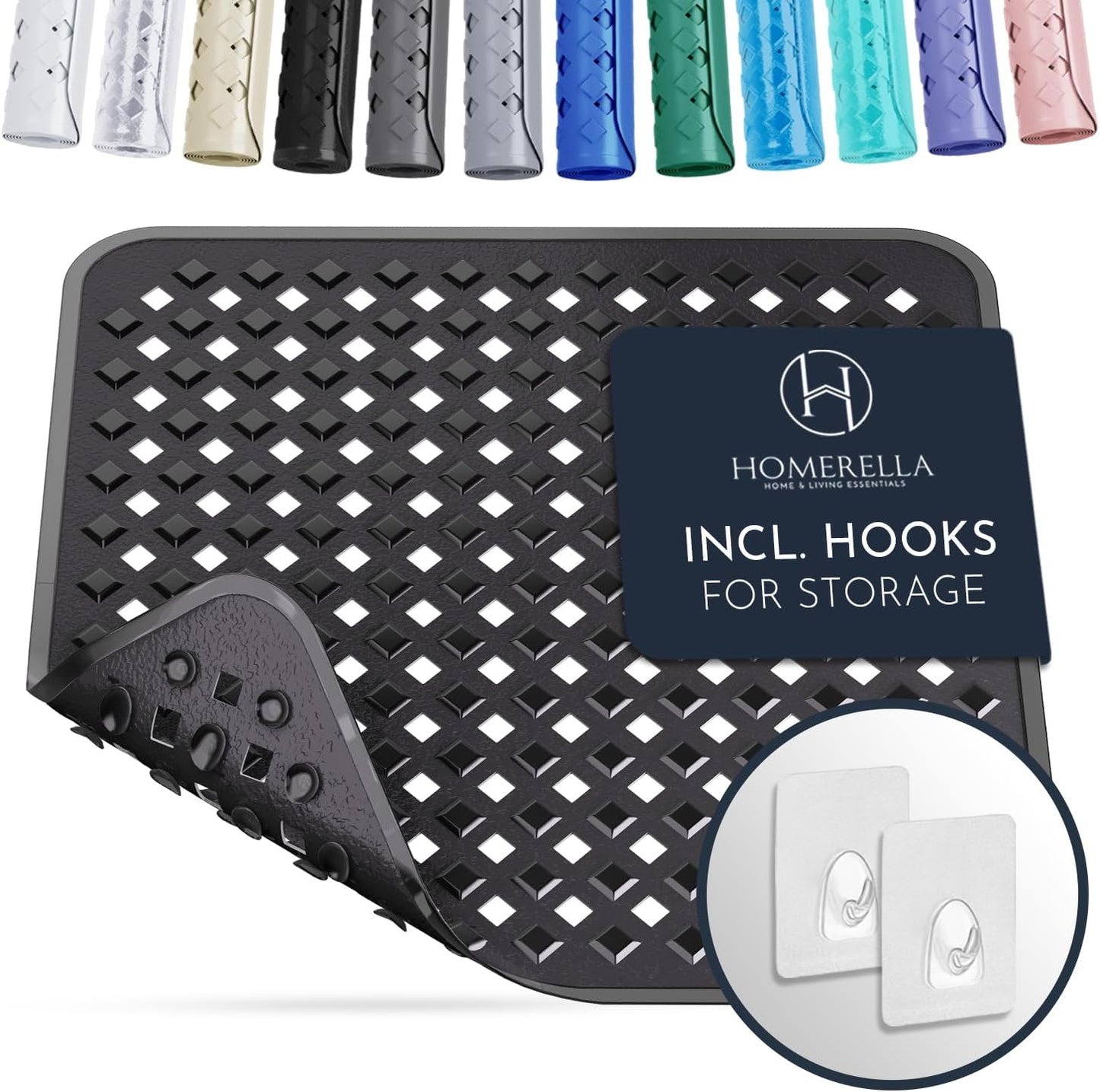 Homerella Anti Slip Shower Mat | Anti Mold Non Slip Bathtub Mat for Inside Shower | Square Floor