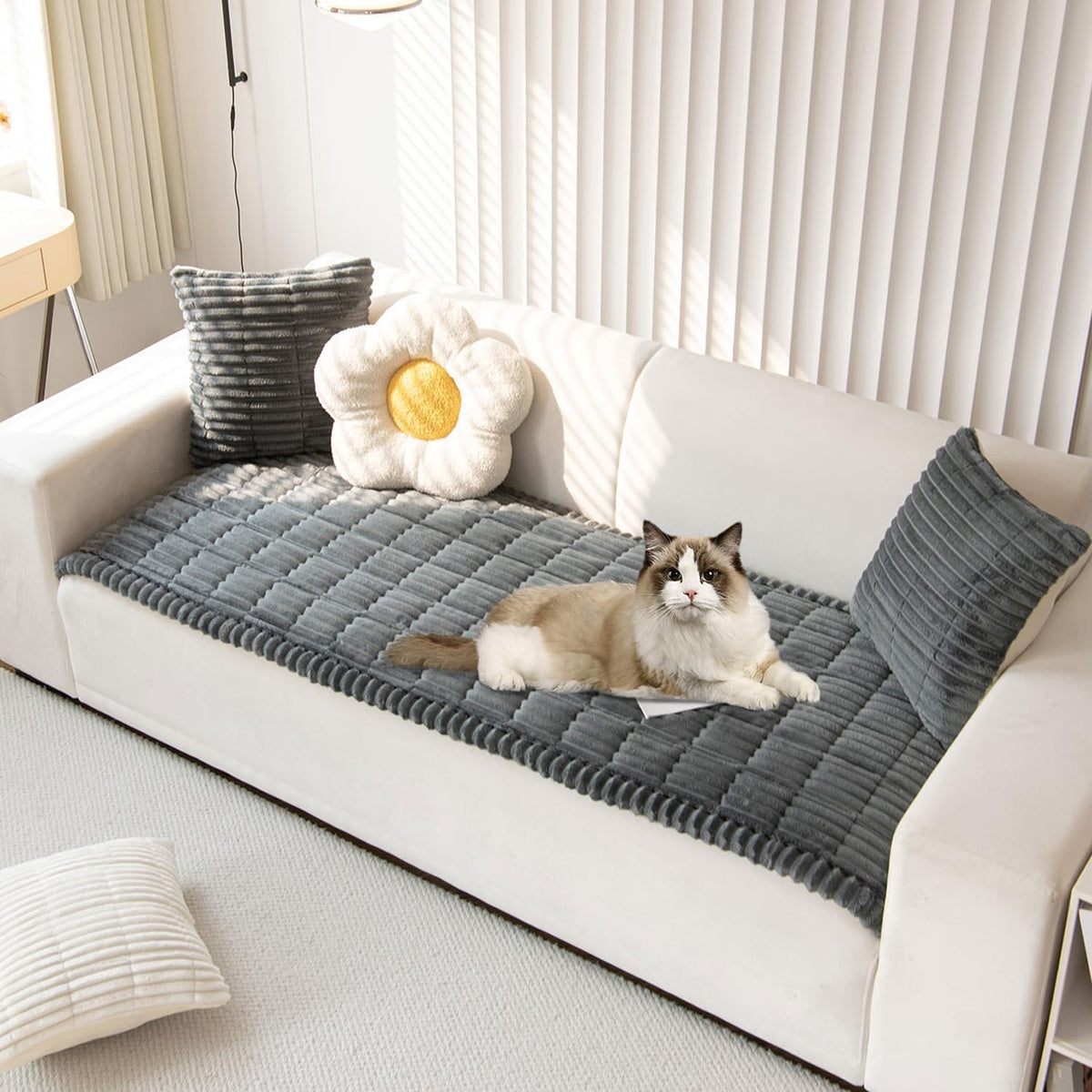 OTOB Couch Cover for Dogs Washable, Non Slip Plush Sofa Covers for 3 Cushion Couch, Fuzzy Pet