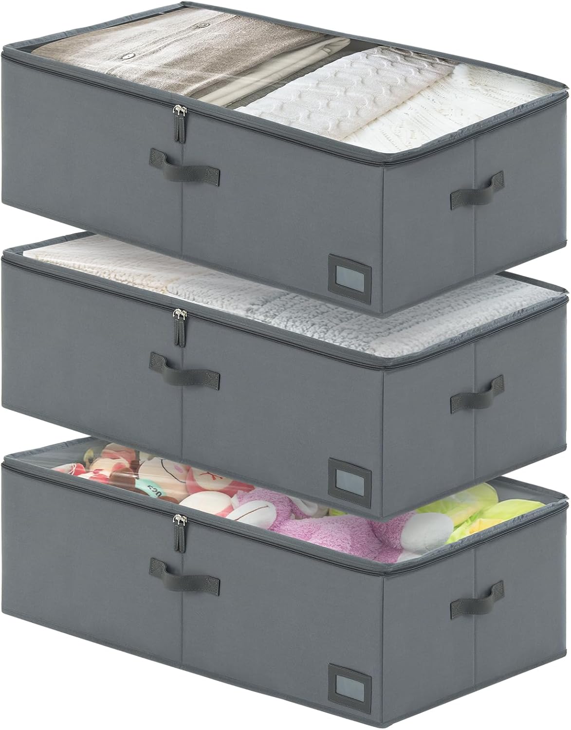 10-Inch Under Bed Storage Containers (3-Pack) | Sturdy Sidewalls | Clear Cover & Label Holder |