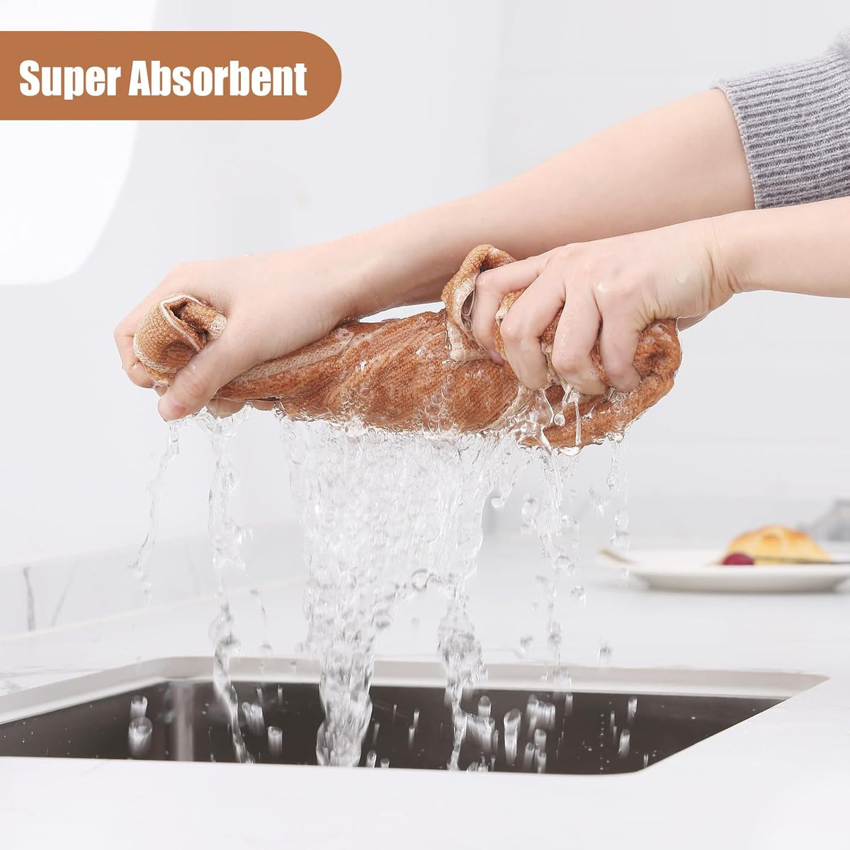 Homaxy Microfiber Kitchen Towels and Dishcloths Set, 12 Pack Soft and Absorbent Dish Hand Towels