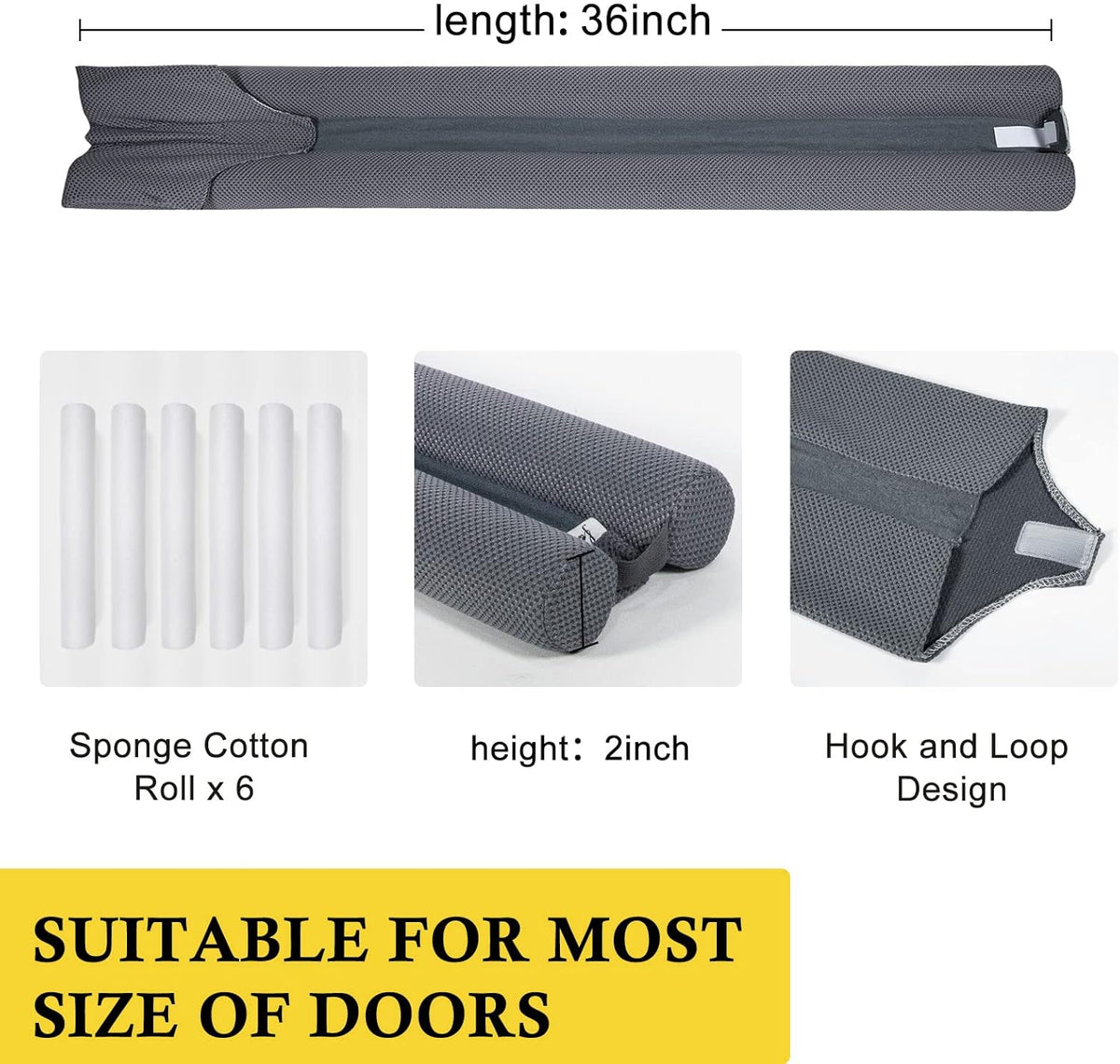 fowong Door Draft Stopper 36 Inch Adjustable Draft Stopper for Bottom of Doors, 30" to 36"