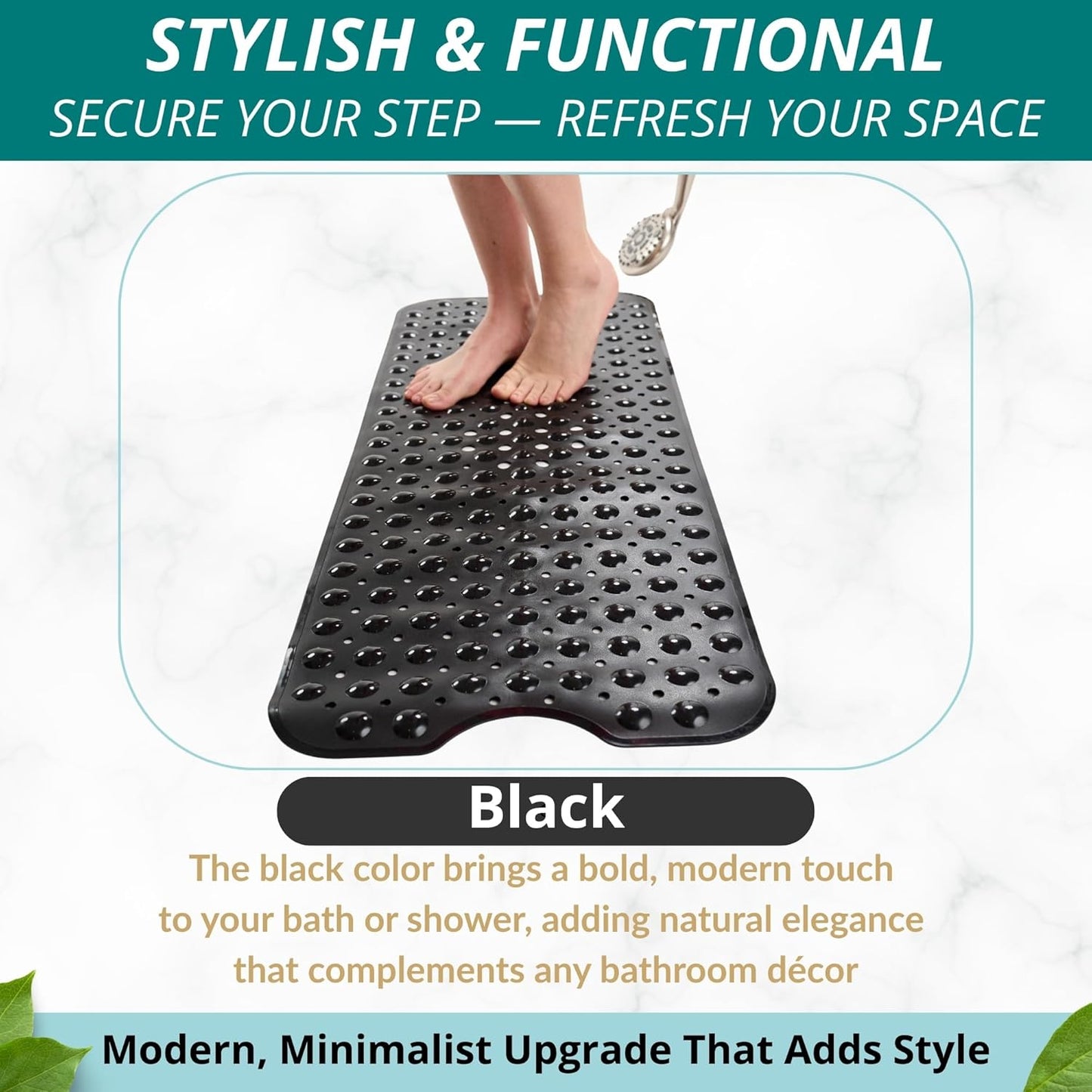 ENKOSI Bath Mat – 40 x 16 Inch Extra Long Non Slip Bathtub Mat – Anti Slip Black Shower Mat with