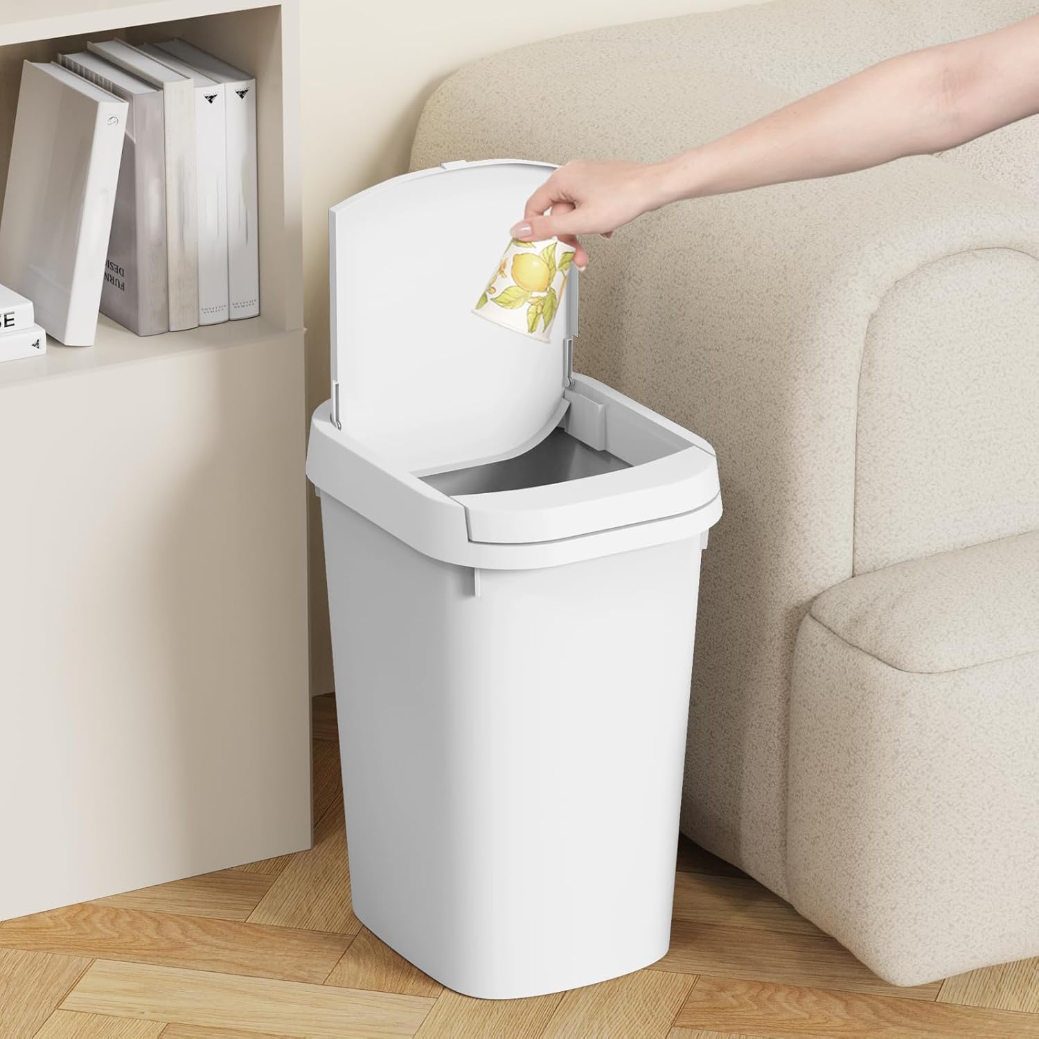 3 Pack Bathroom Small Trash Can with Lid, 2.6 Gallon Slim Garbage Bin with Pop-Up Lid, 10L Plastic