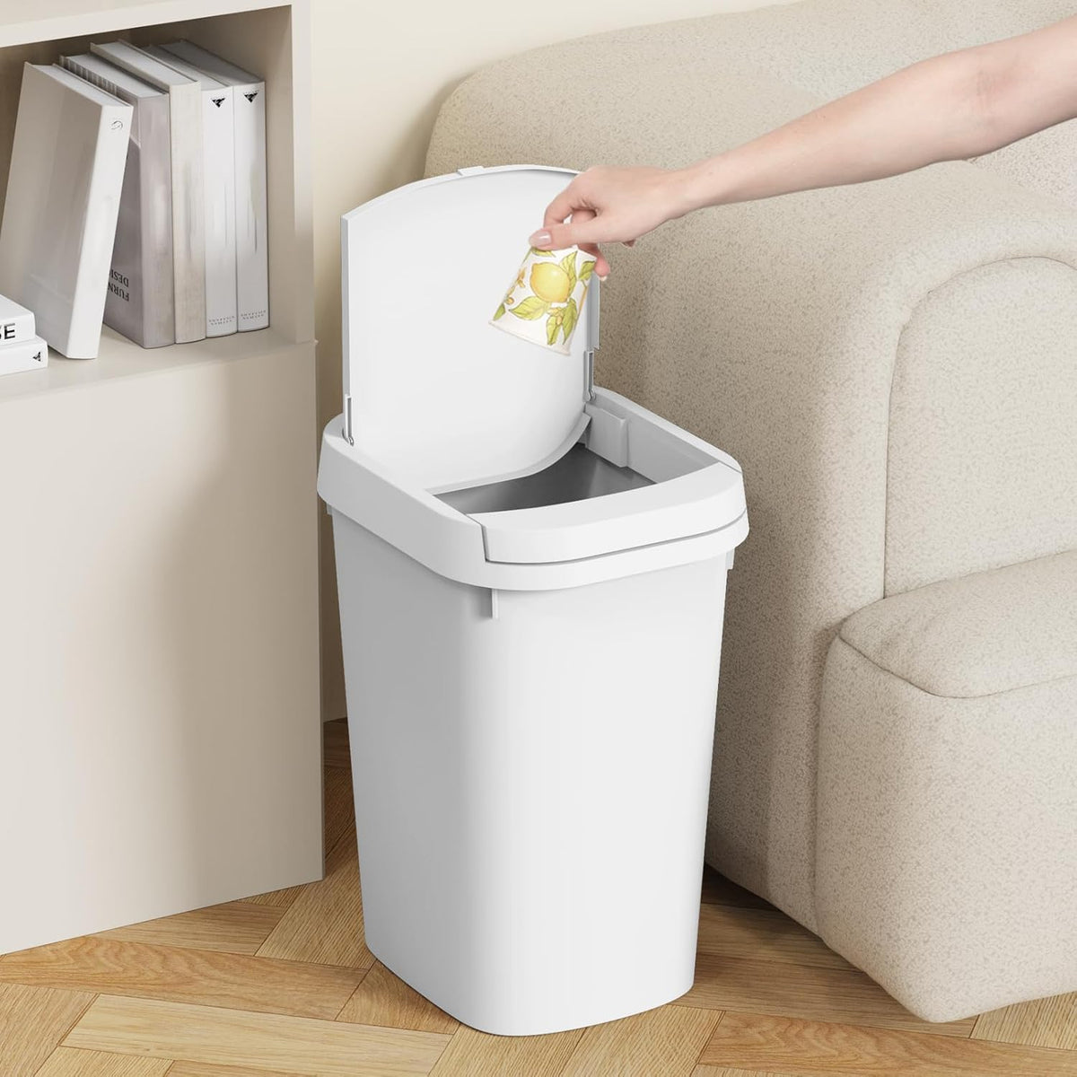 3 Pack Bathroom Small Trash Can with Lid, 2.6 Gallon Slim Garbage Bin with Pop-Up Lid, 10L Plastic