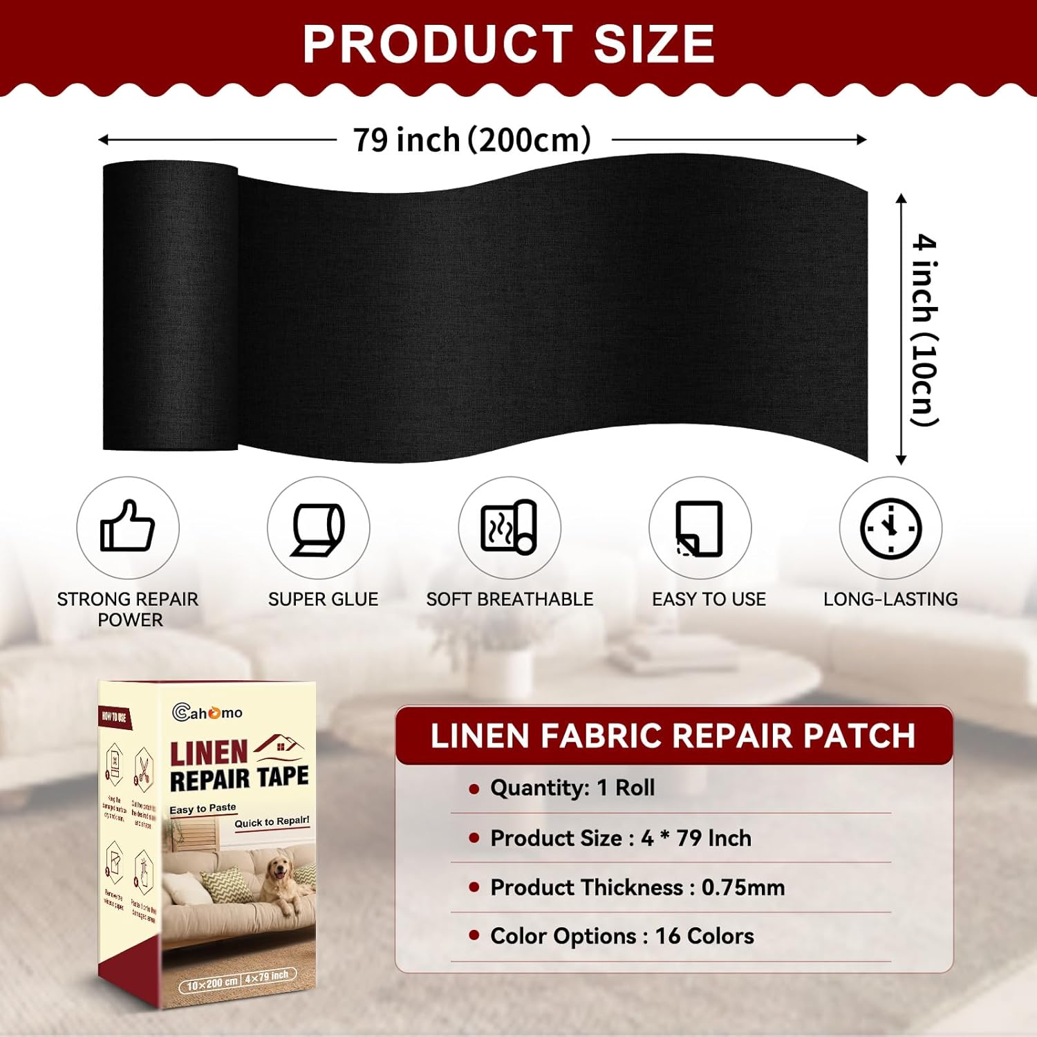 Linen Repair Tape 4x79 inch, Self Adhesive Fabric Patches, Linen Patch Tape Kit, Fabric Repair Tape